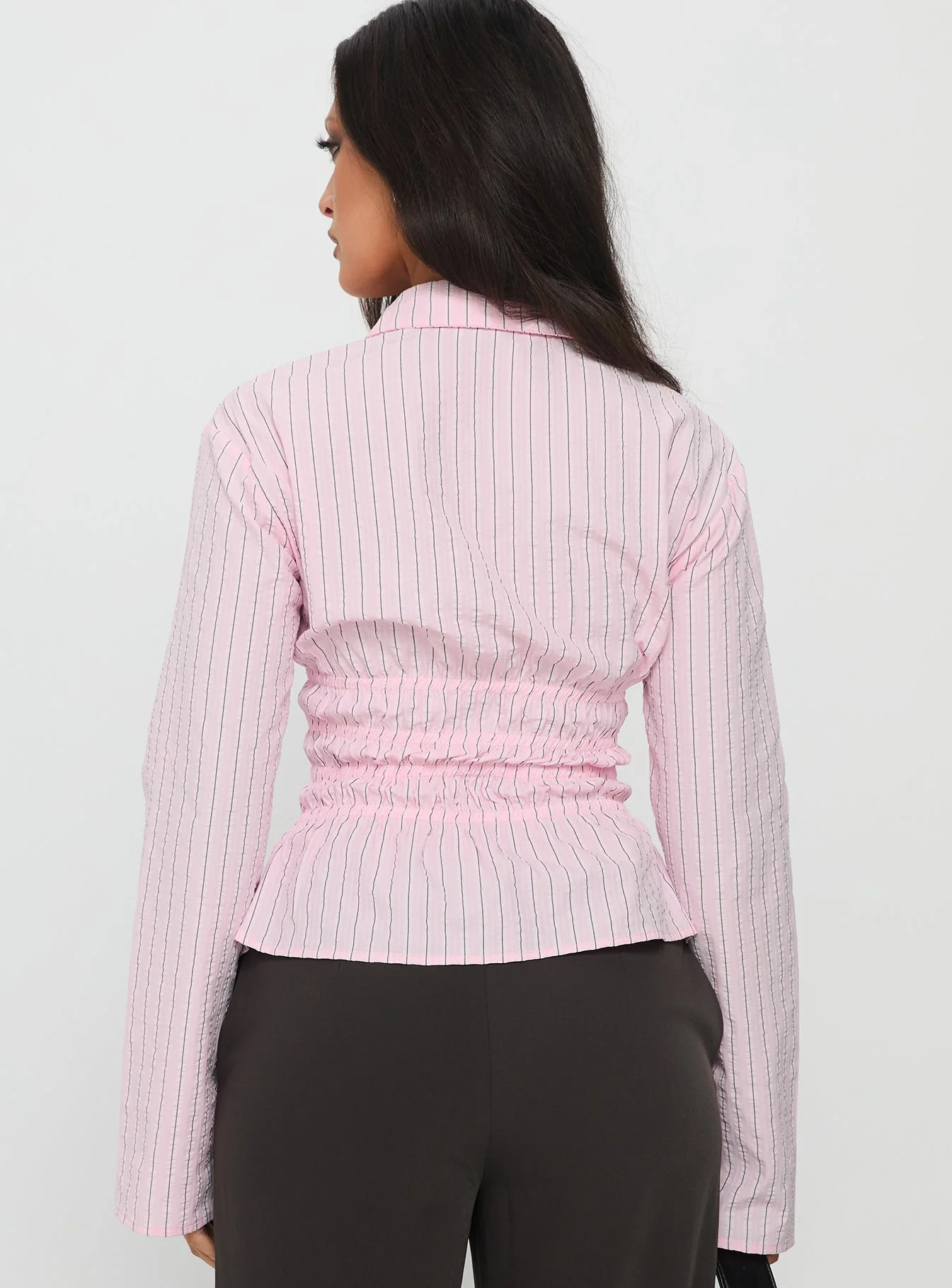 Liesel Shirred Long Sleeve Top Pink Stripe - Image 5