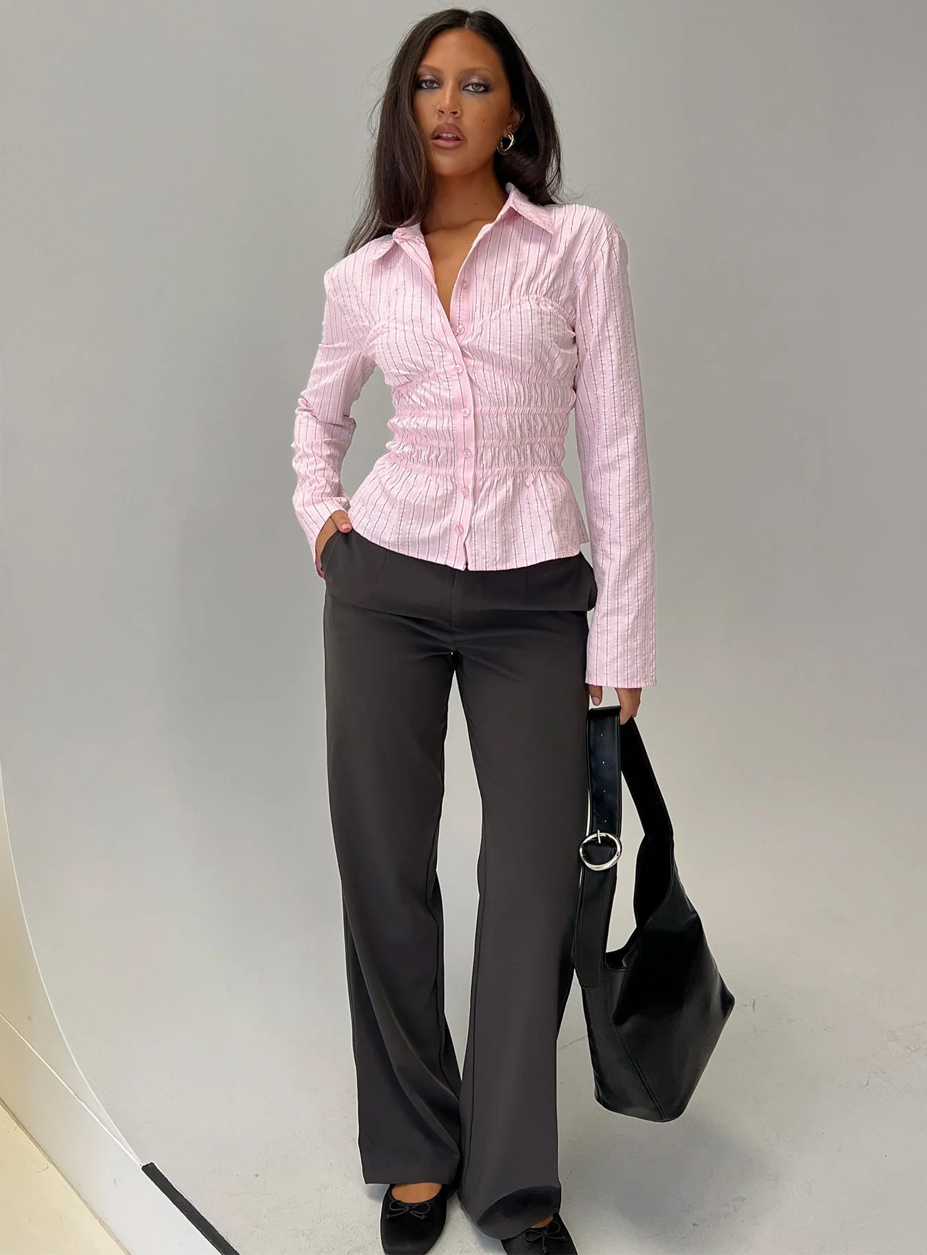Liesel Shirred Long Sleeve Top Pink Stripe - Image 8