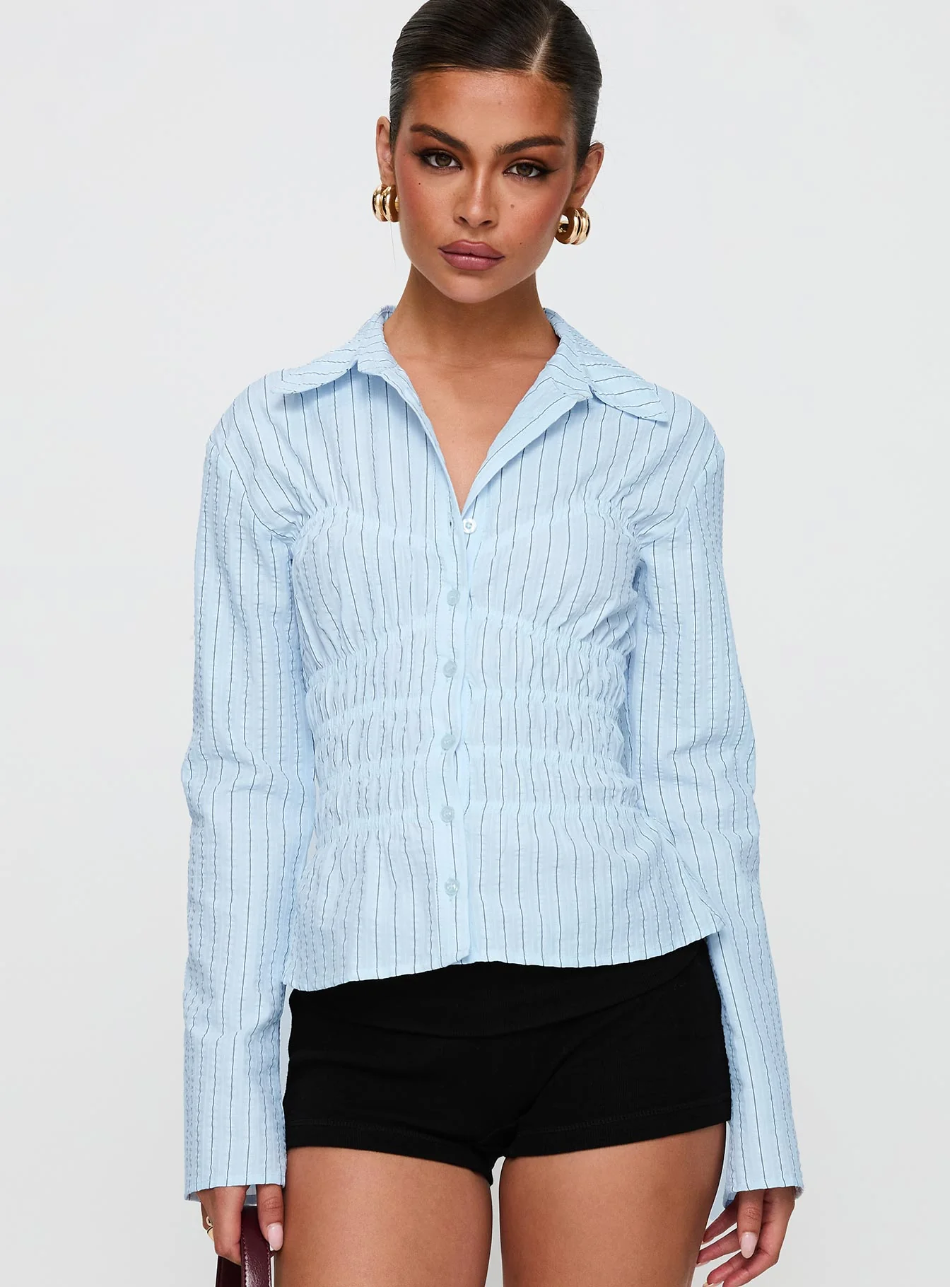 Liesel Shirred Long Sleeve Top Stripe - Image 2