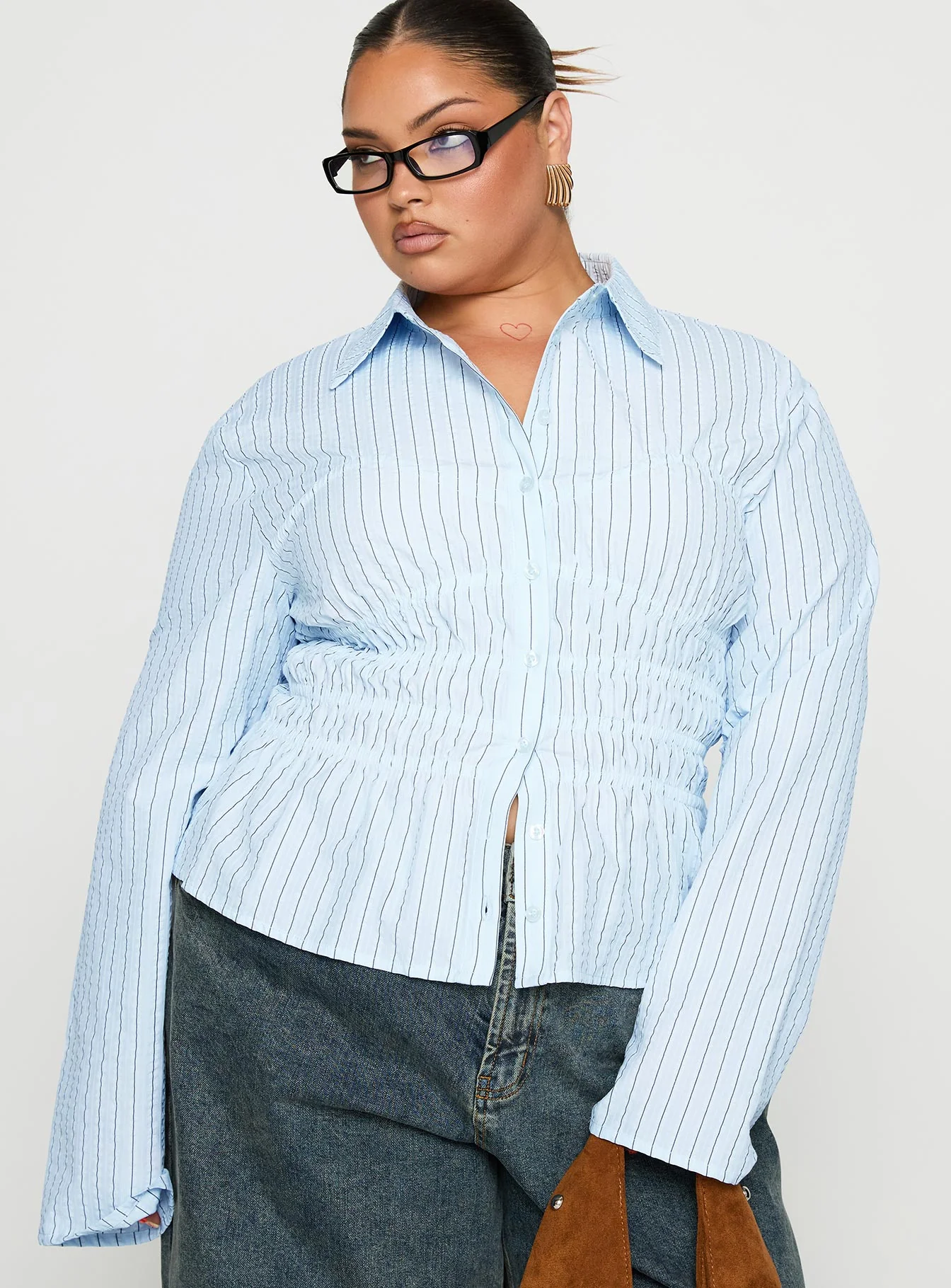 Liesel Shirred Long Sleeve Top Stripe Curve - Image 2
