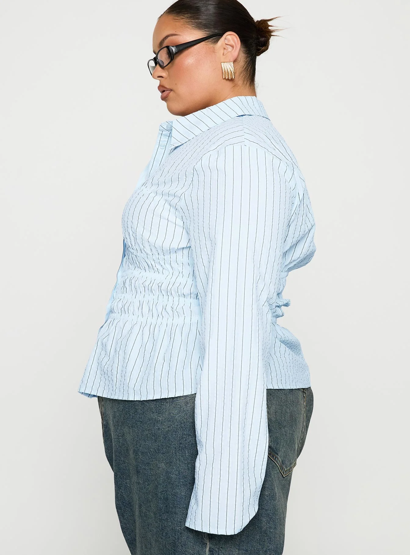 Liesel Shirred Long Sleeve Top Stripe Curve - Image 4