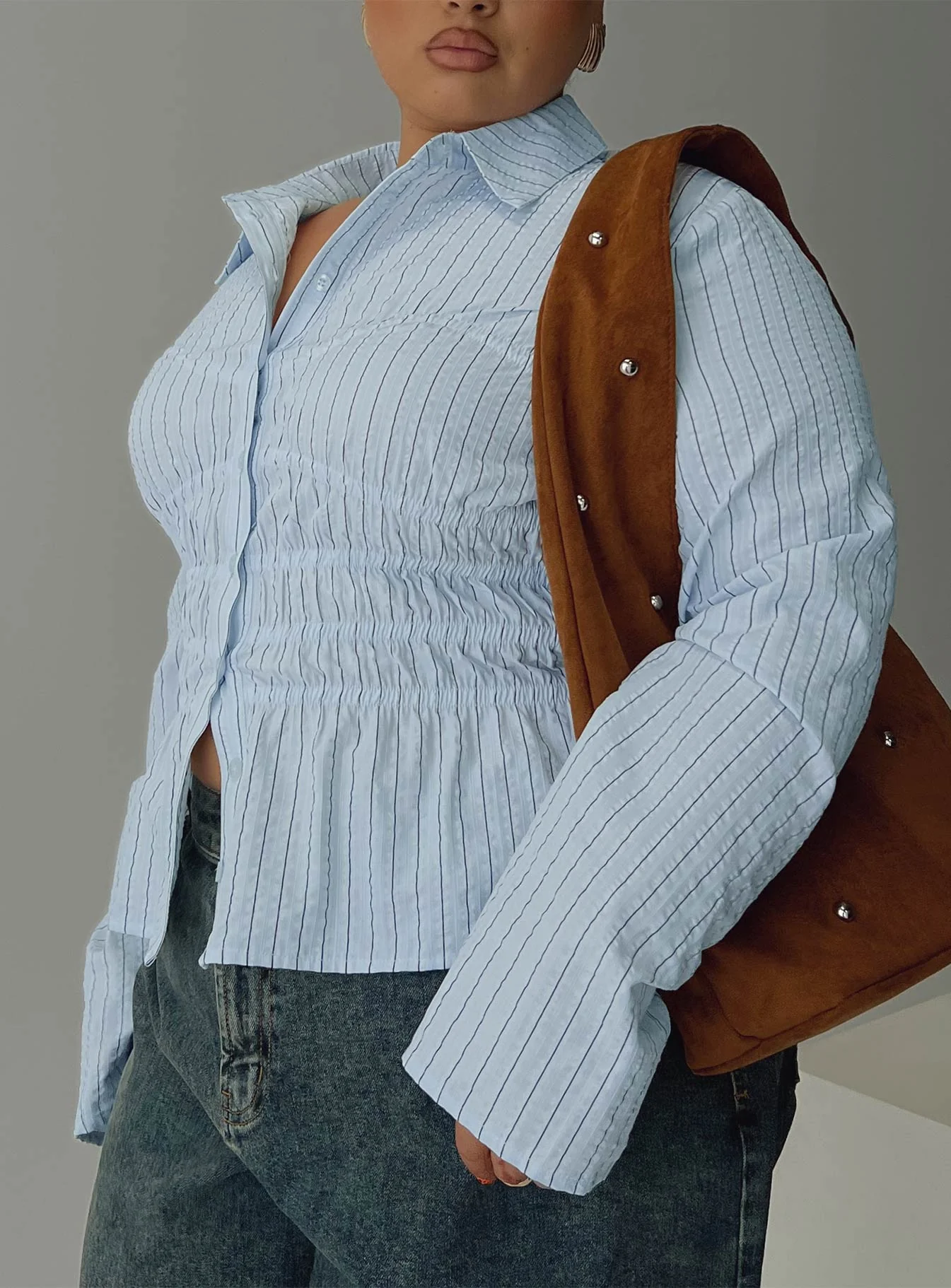 Liesel Shirred Long Sleeve Top Stripe Curve - Image 8