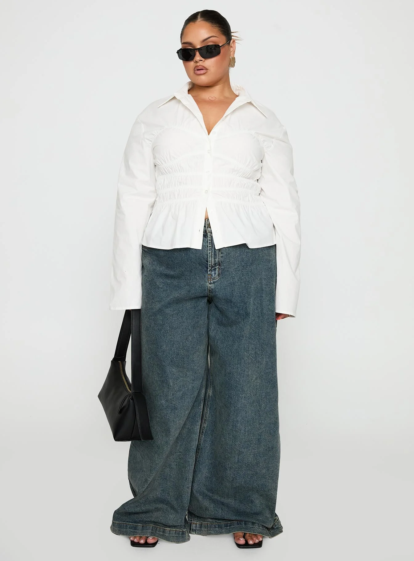 Liesel Shirred Long Sleeve Top White Curve - Image 3