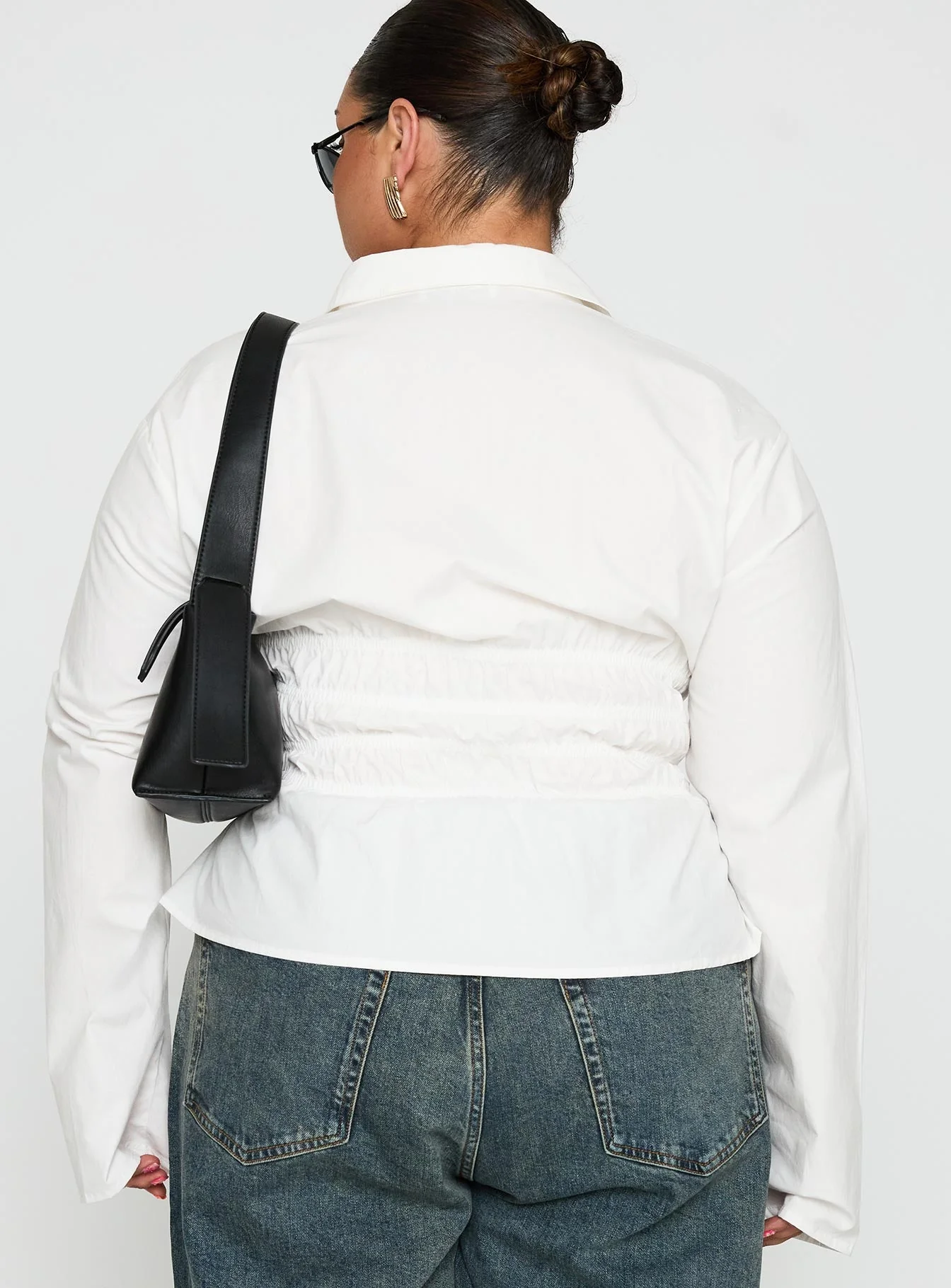 Liesel Shirred Long Sleeve Top White Curve - Image 5