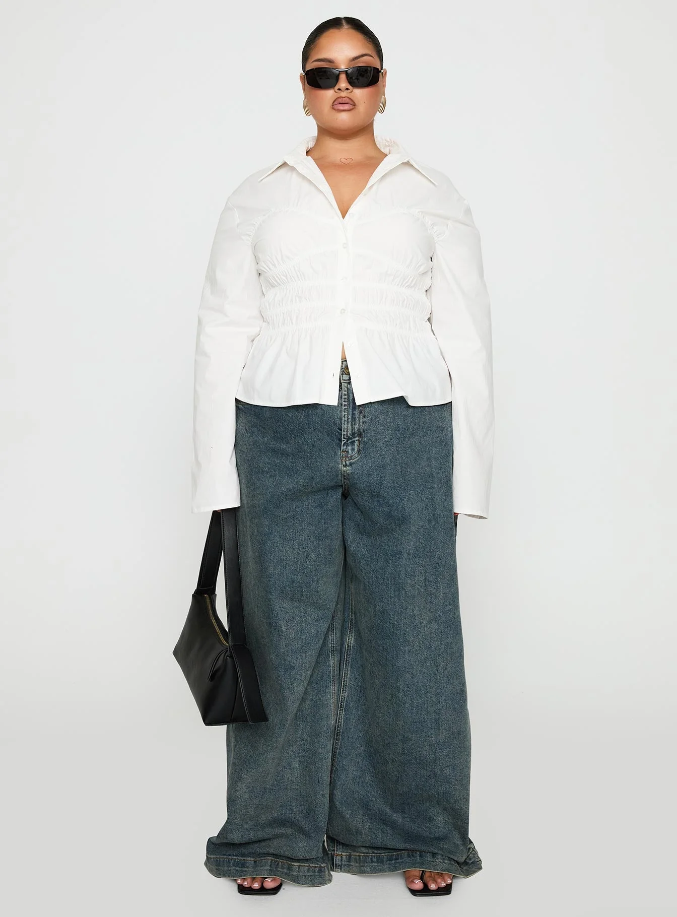 Liesel Shirred Long Sleeve Top White Curve - Image 7