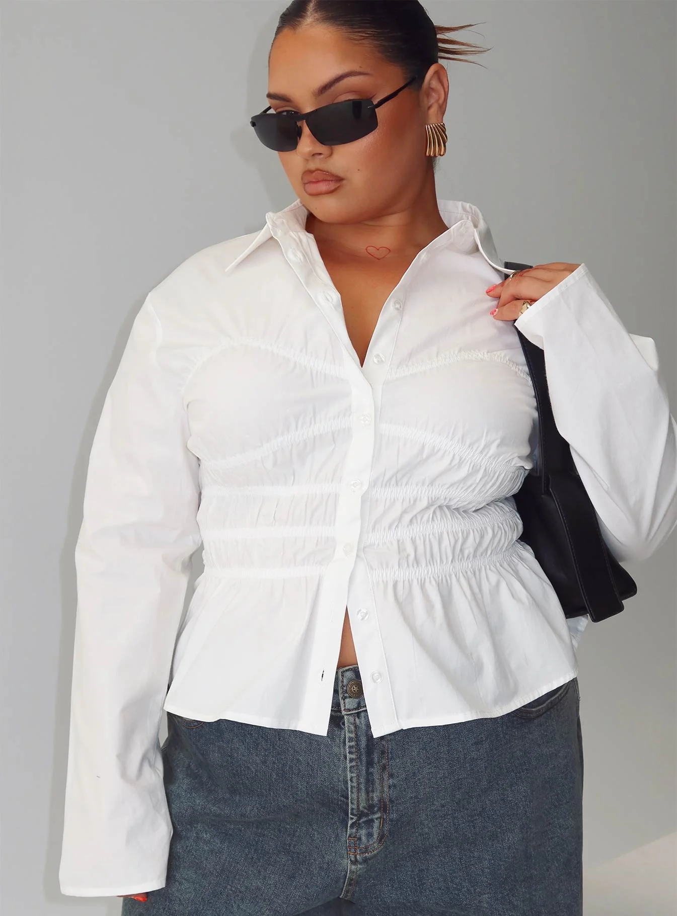 Liesel Shirred Long Sleeve Top White Curve - Image 8