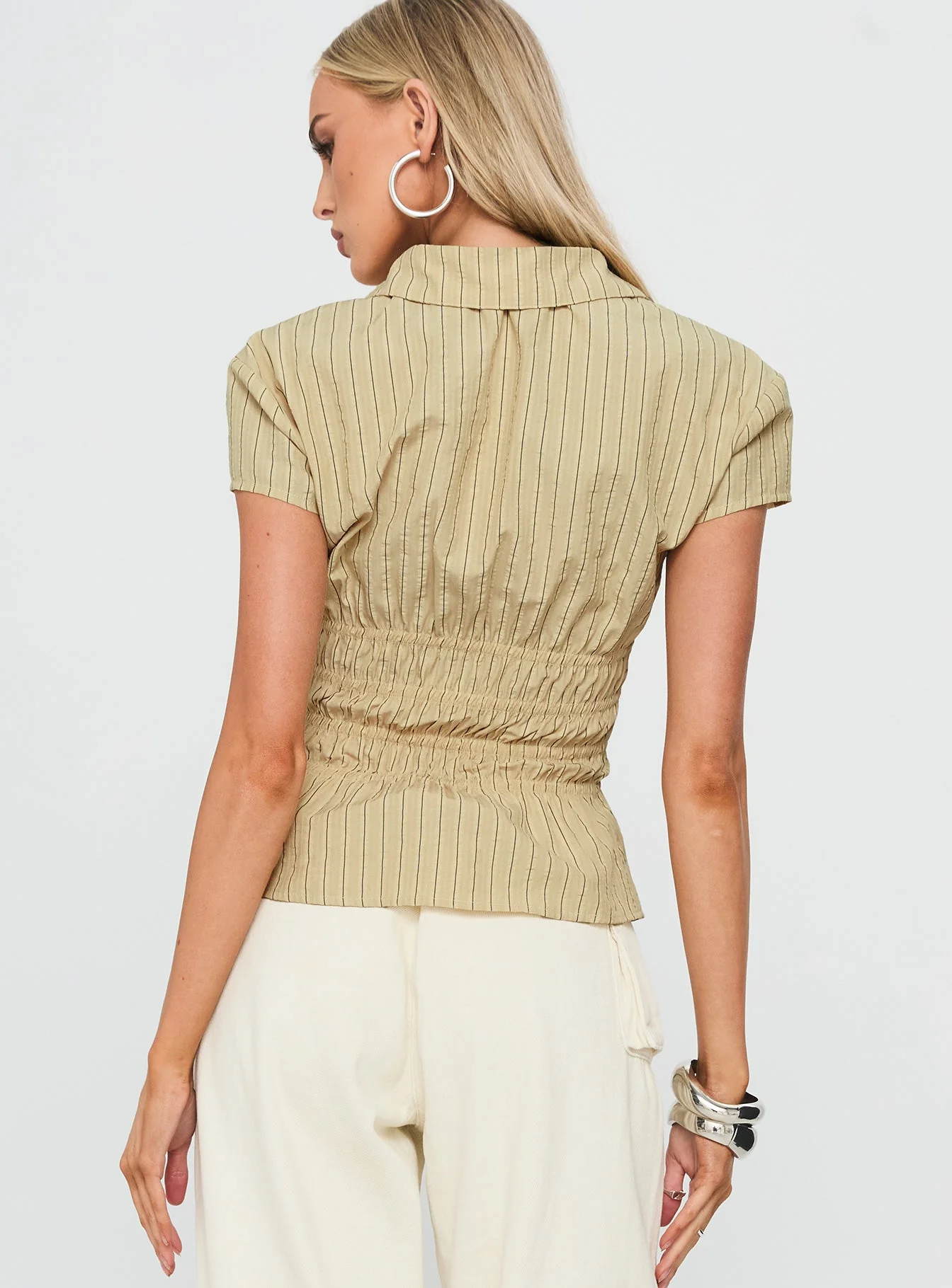 Liesel Shirred Short Sleeve Top Butter Stripe - Image 5
