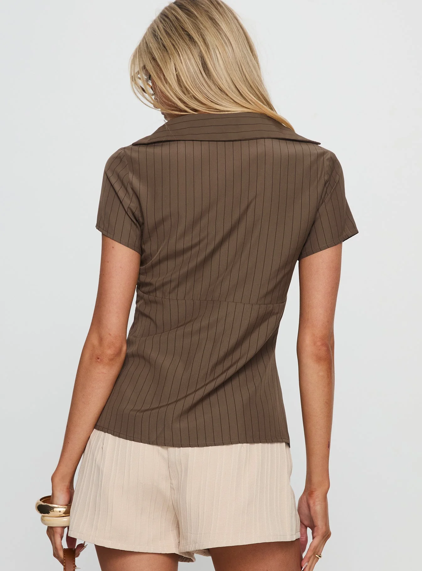 Life Begins Short Sleeve Top Brown Stripe - Image 5