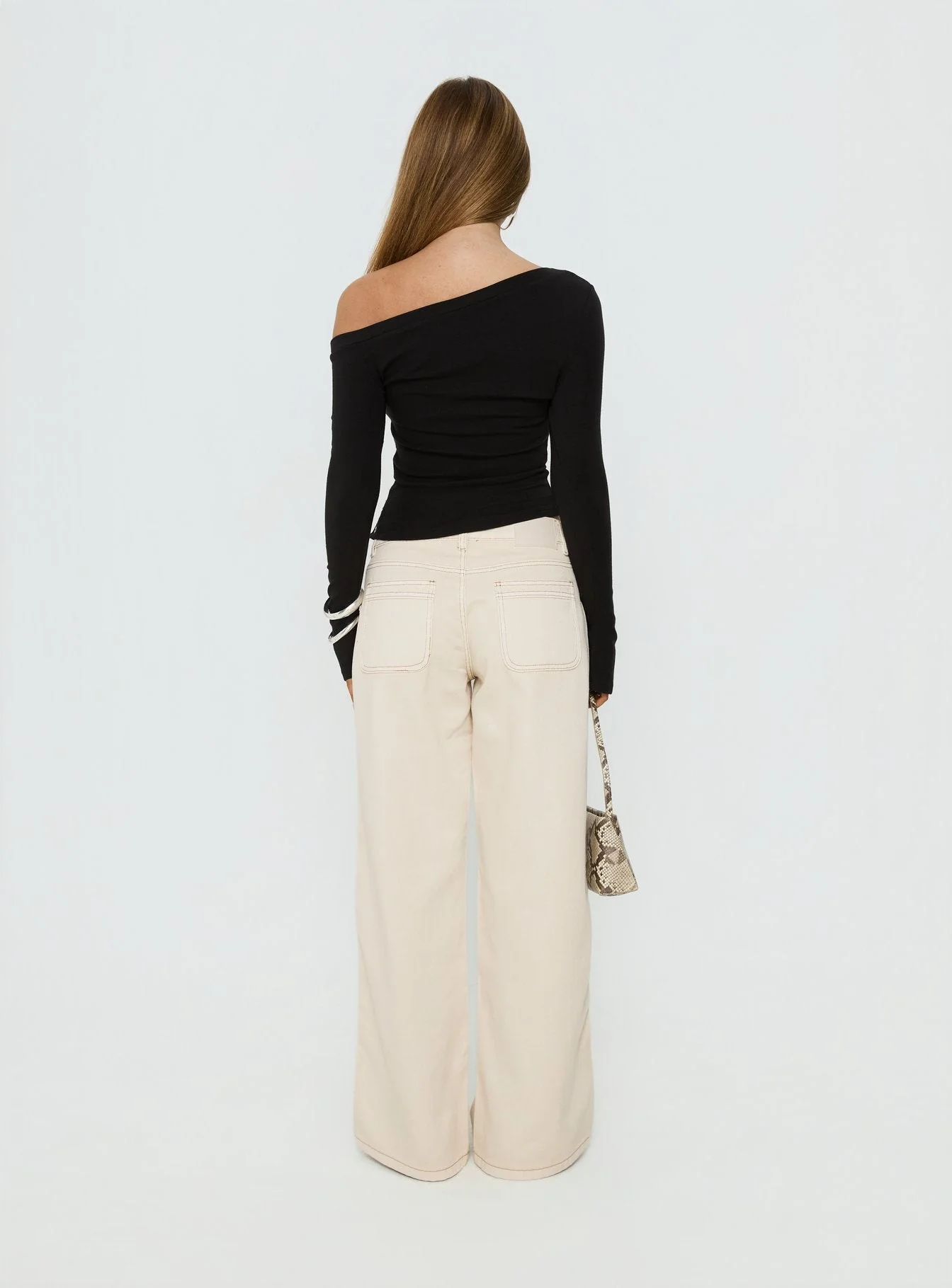 Lifetimes Mid Rise Wide Leg Cargo Jeans Cream - Image 5