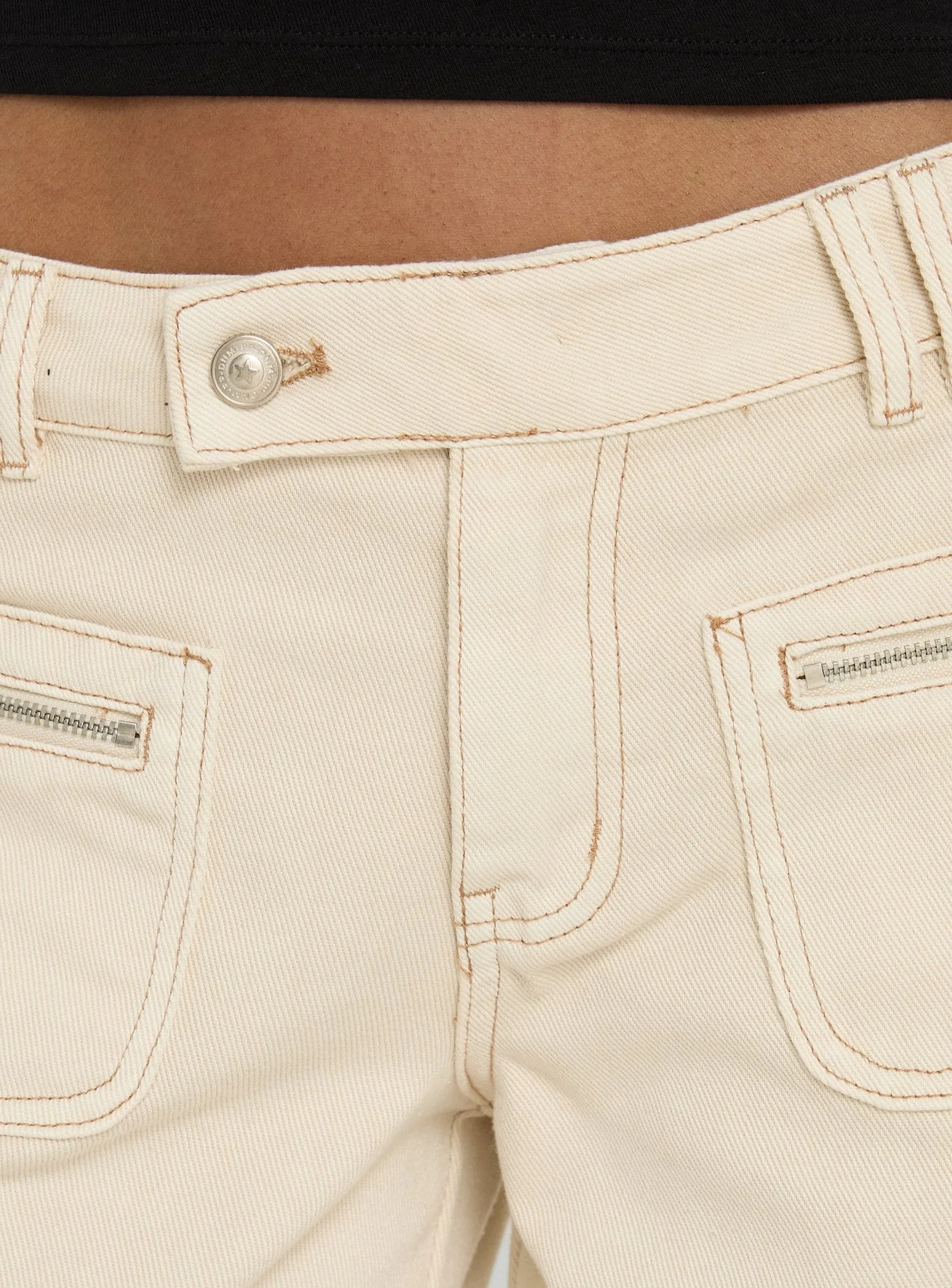 Lifetimes Mid Rise Wide Leg Cargo Jeans Cream - Image 6