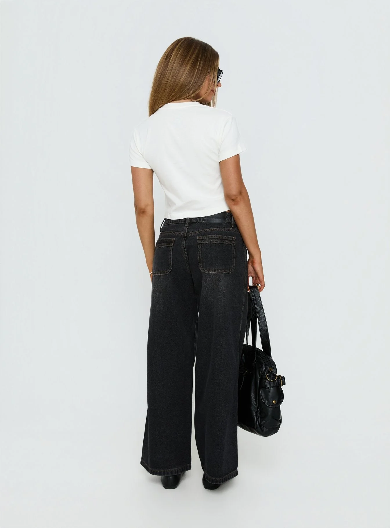 Lifetimes Mid Rise Wide Leg Cargo Jeans Washed Black - Image 5