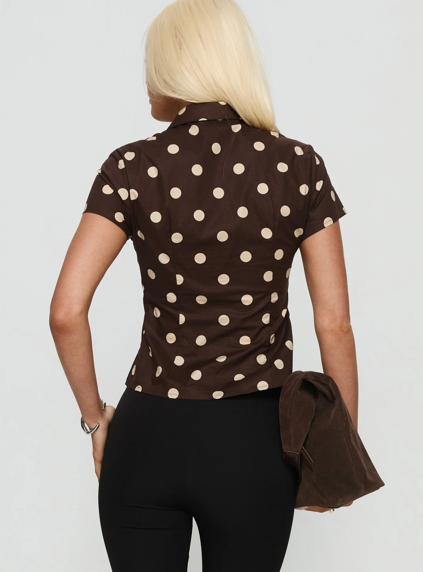 Lift Off Button Up Top Choc / Lemon Polka - Image 5