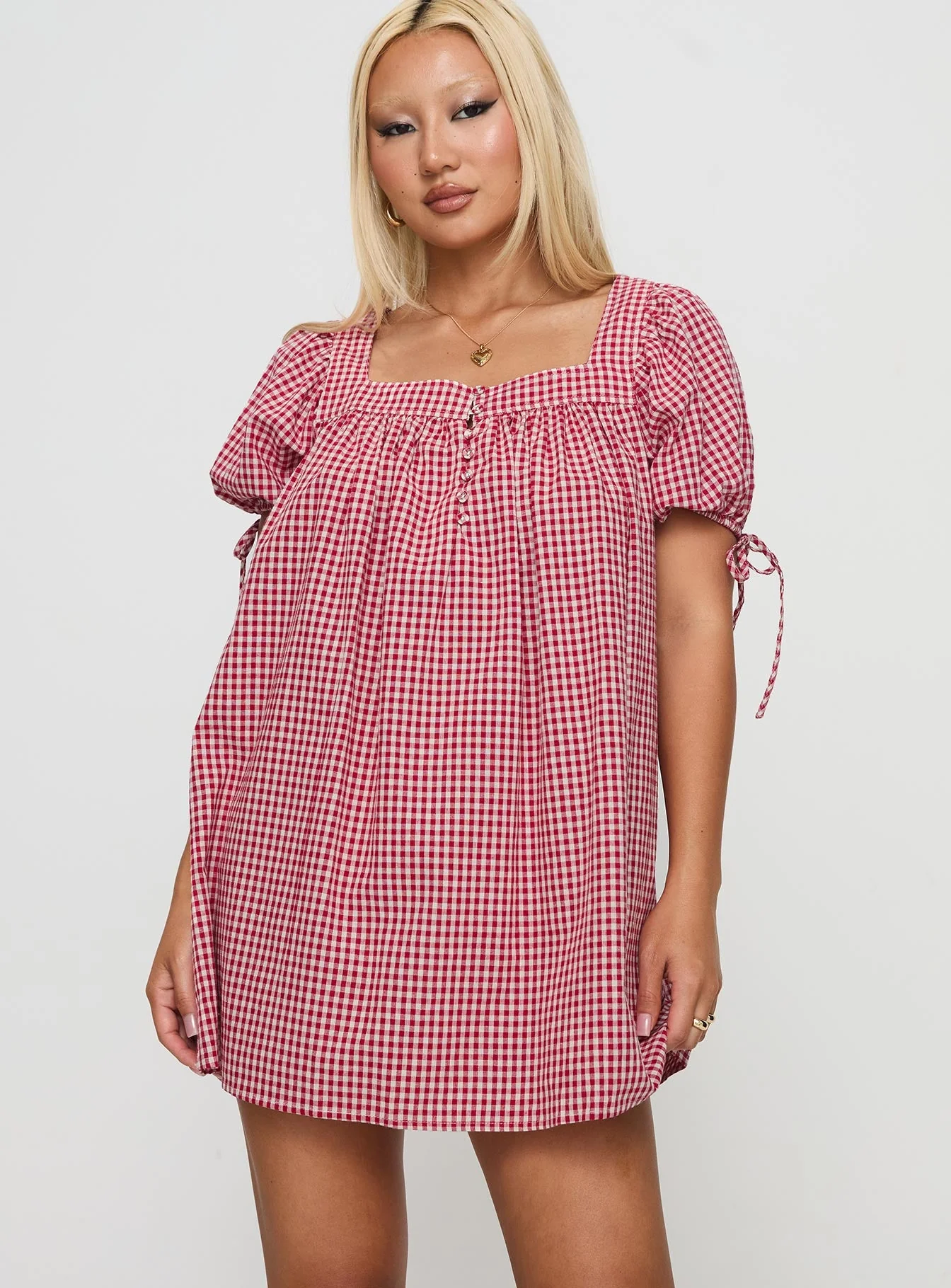 Lilibet Mini Dress Red Gingham - Image 2