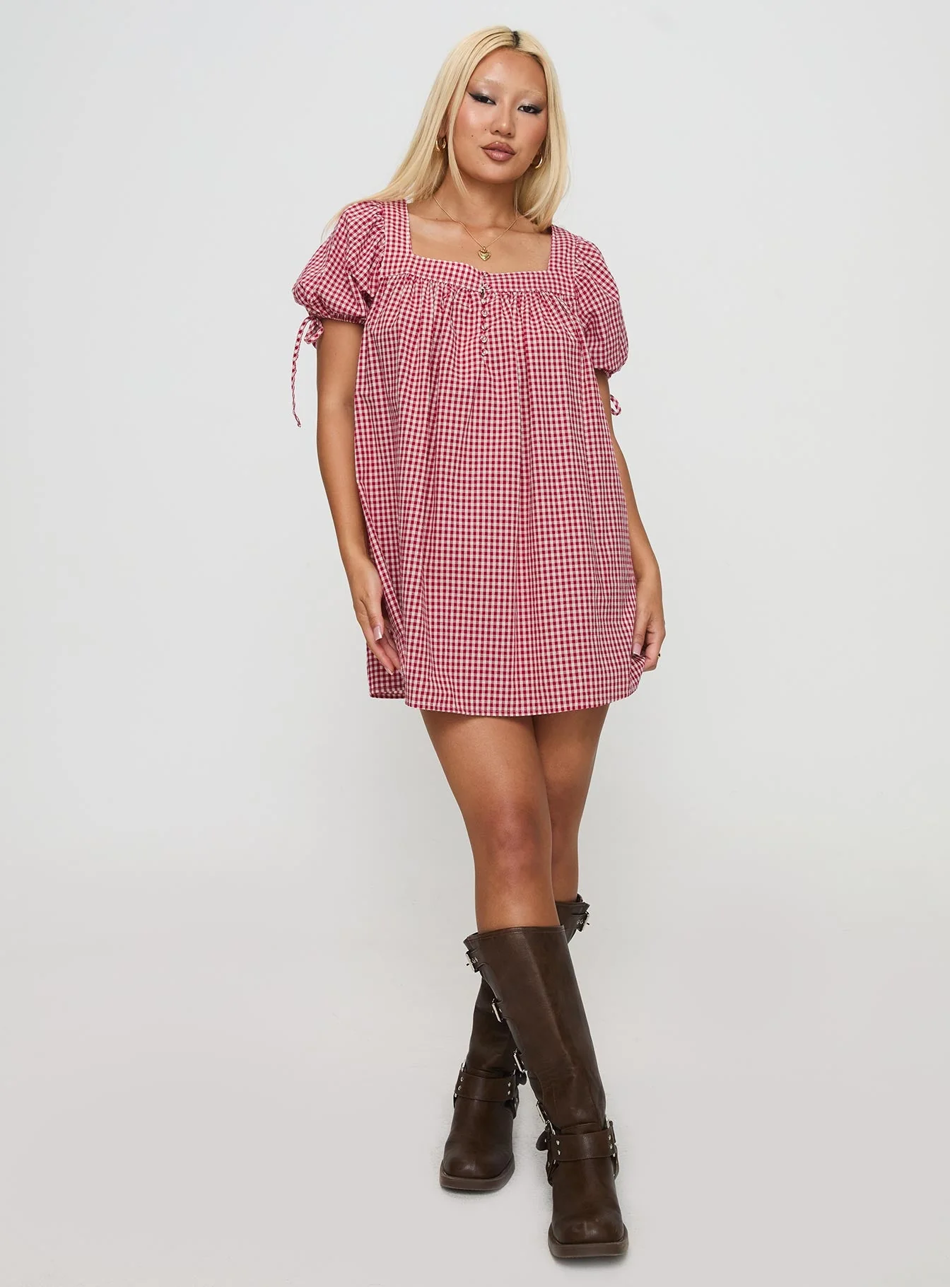 Lilibet Mini Dress Red Gingham - Image 3