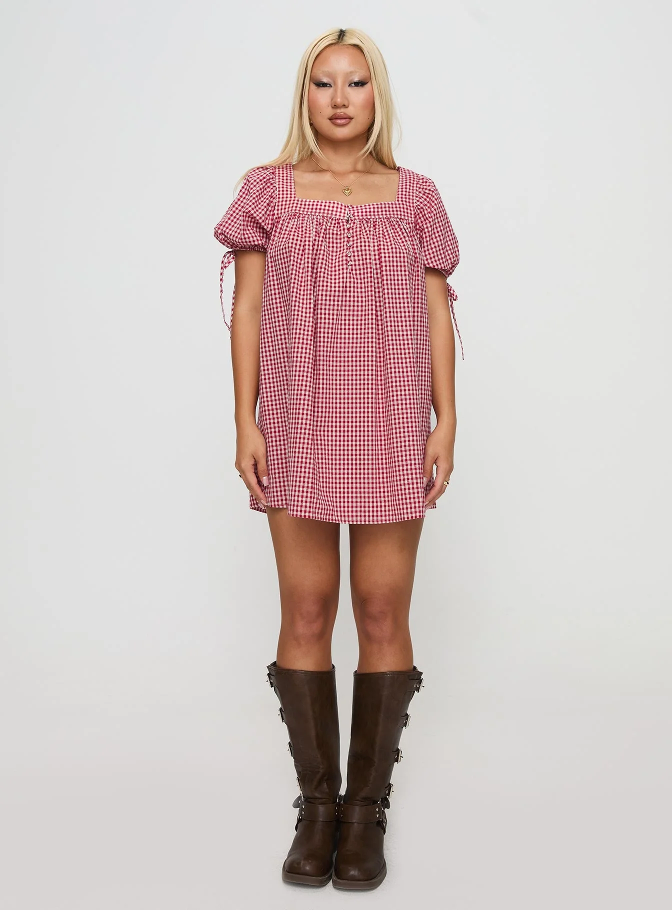 Lilibet Mini Dress Red Gingham - Image 7