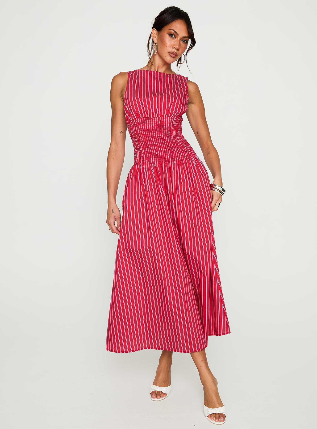 Lilienne Cotton Poplin Maxi Dress Red Stripe - Image 2