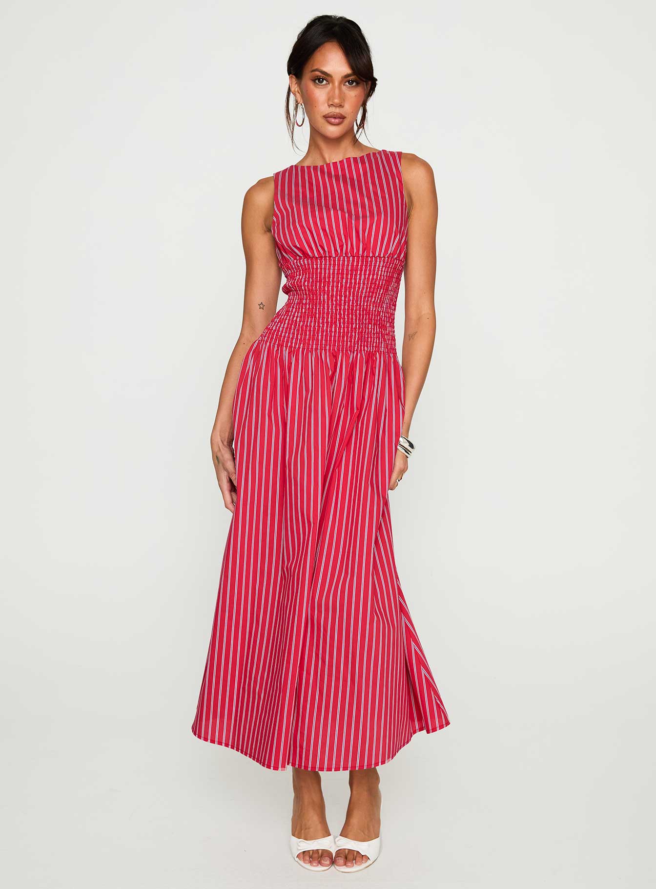Lilienne Cotton Poplin Maxi Dress Red Stripe - Image 3