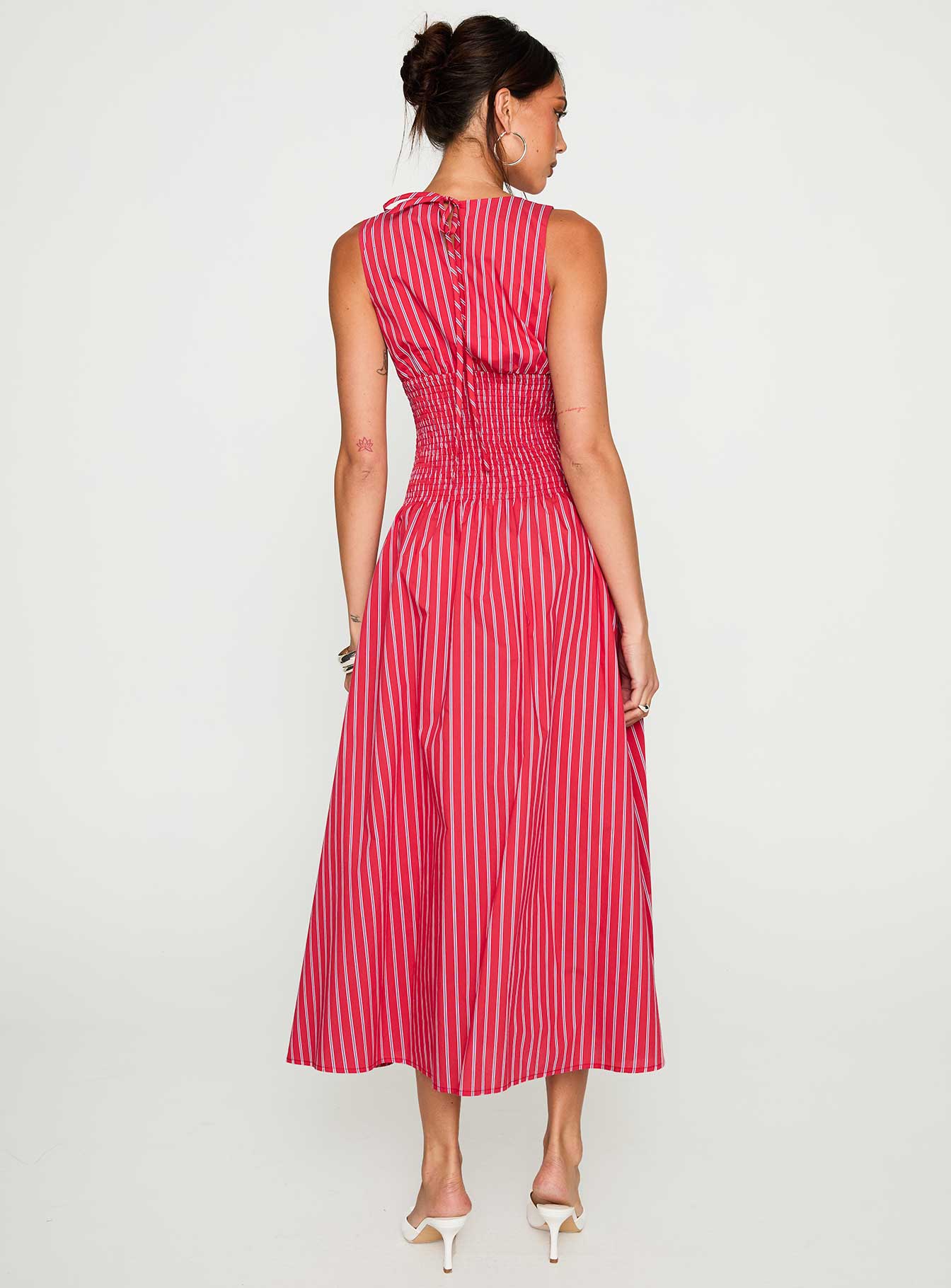 Lilienne Cotton Poplin Maxi Dress Red Stripe - Image 5