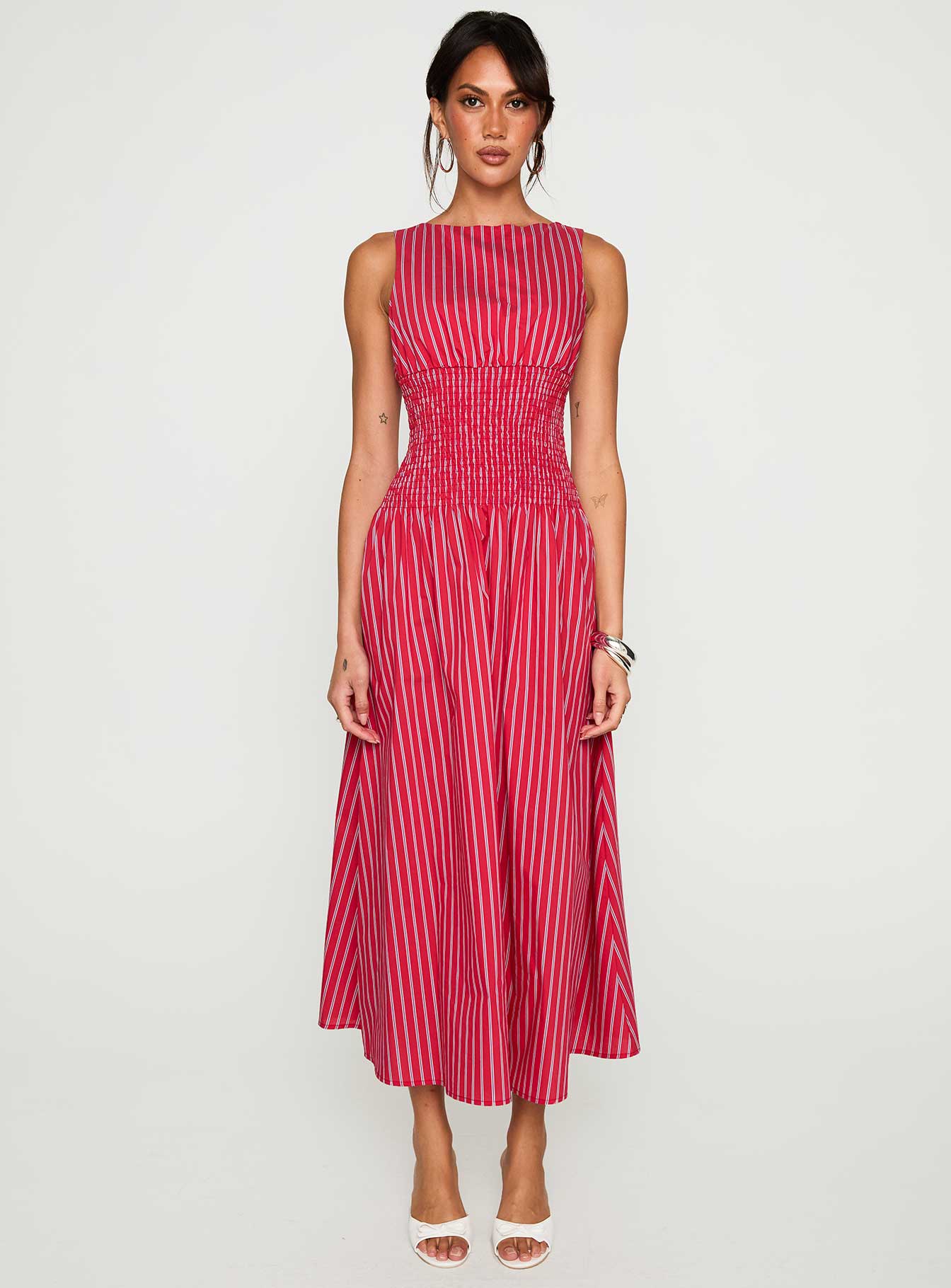 Lilienne Cotton Poplin Maxi Dress Red Stripe - Image 7
