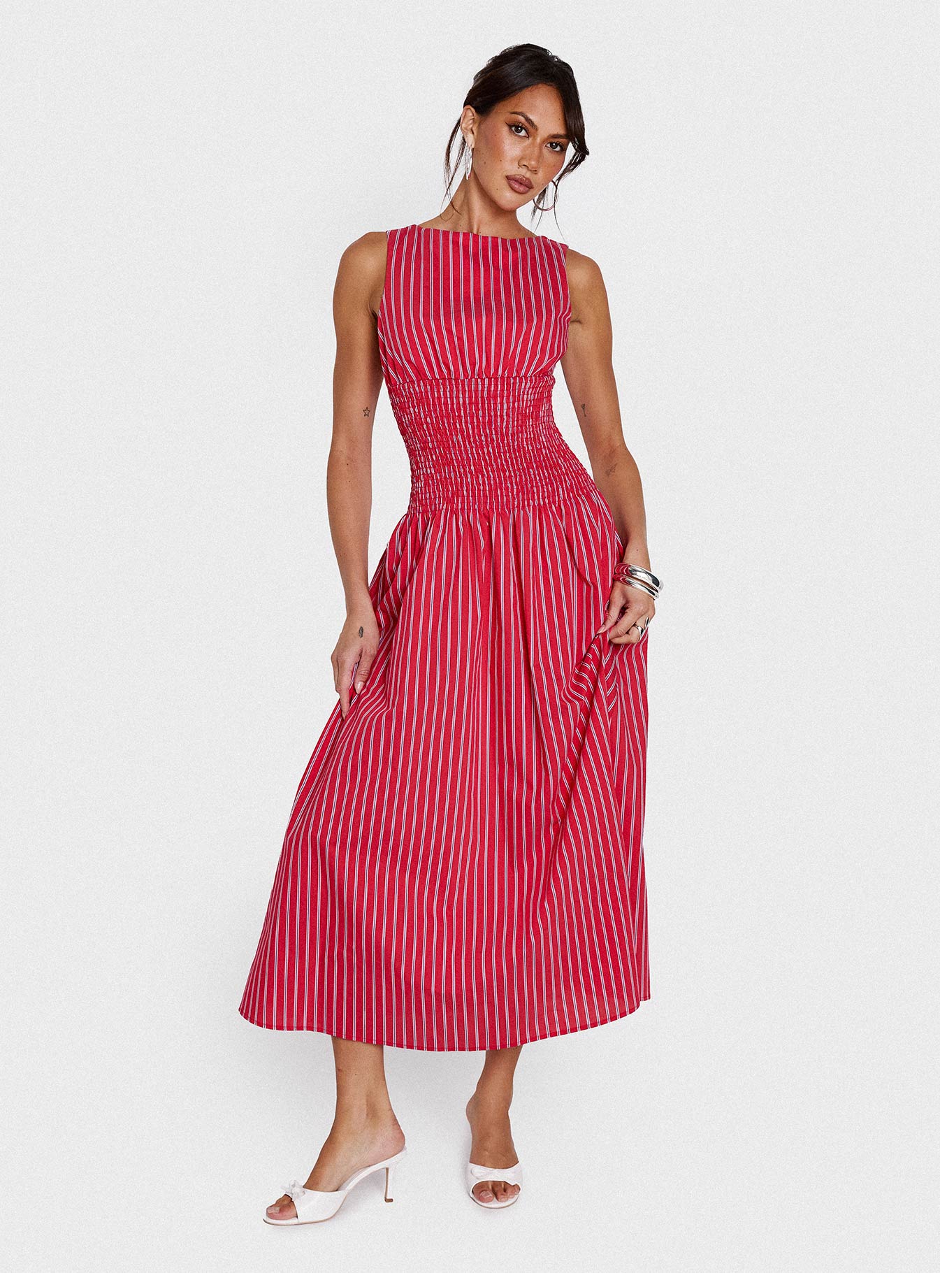 Lilienne Cotton Poplin Maxi Dress Red Stripe - Image 8