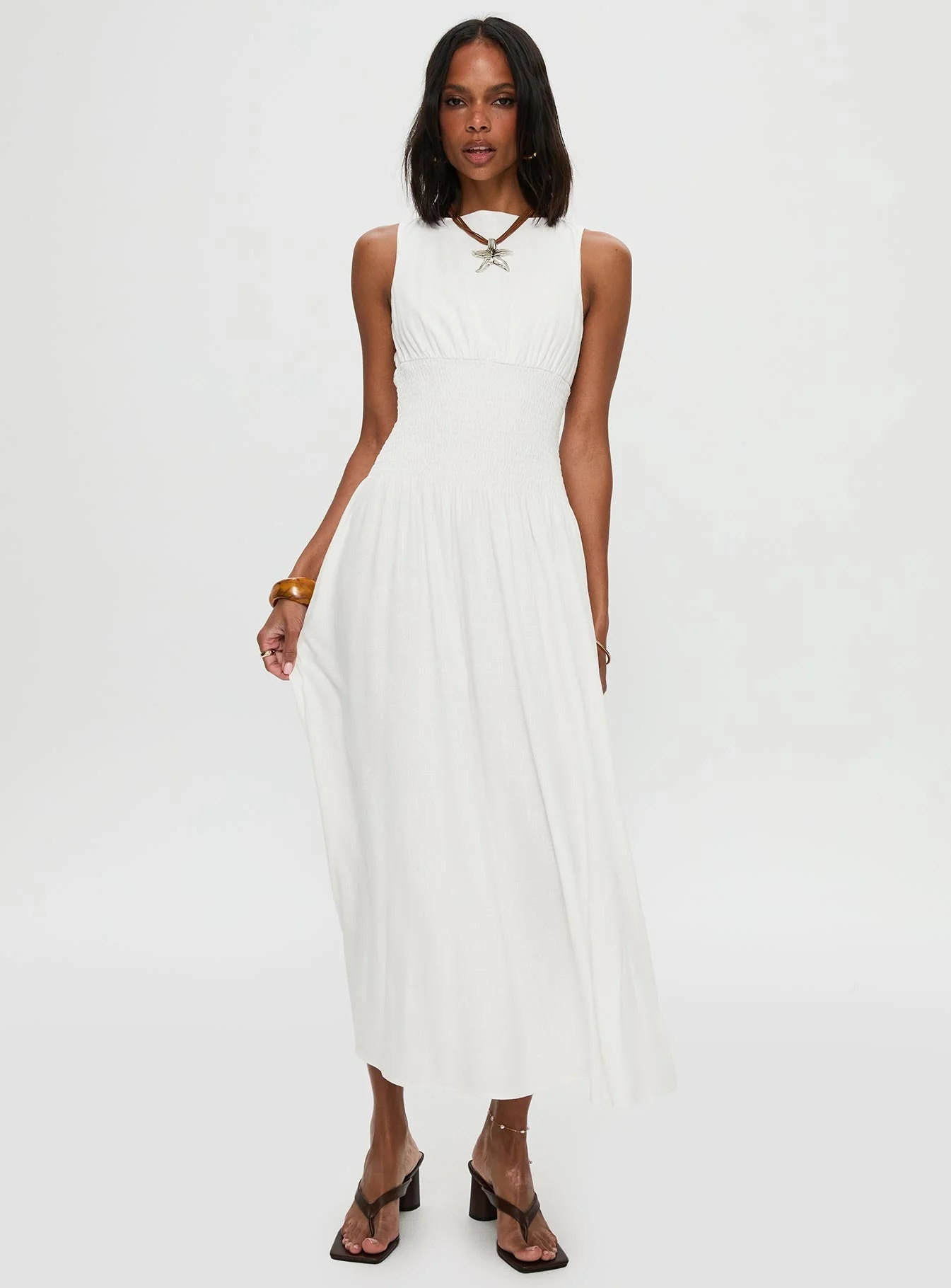 Lilienne Shirred Maxi Dress White - Image 2