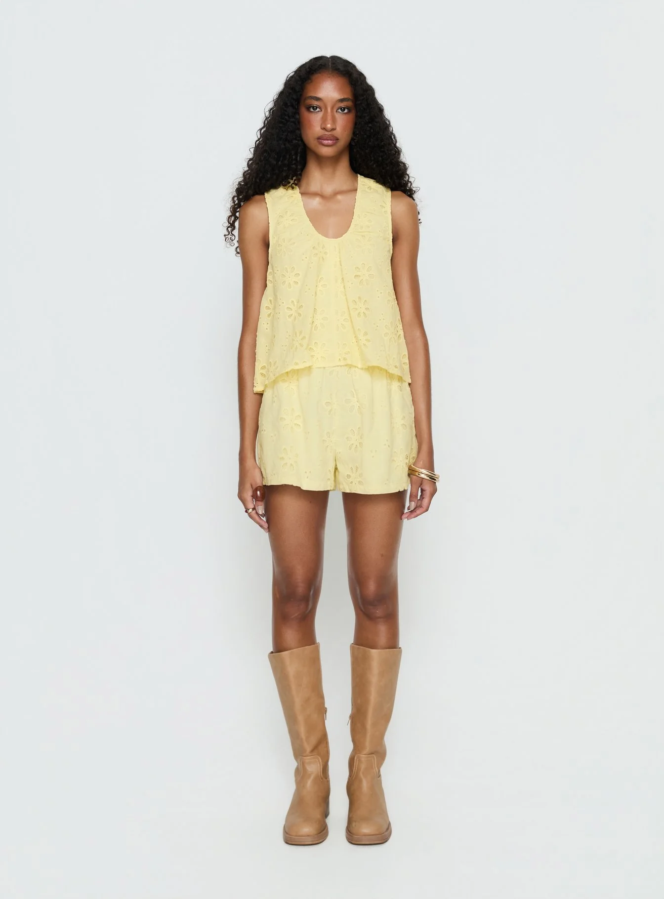 Lindey Embroidered Sleeveless Top Yellow - Image 6