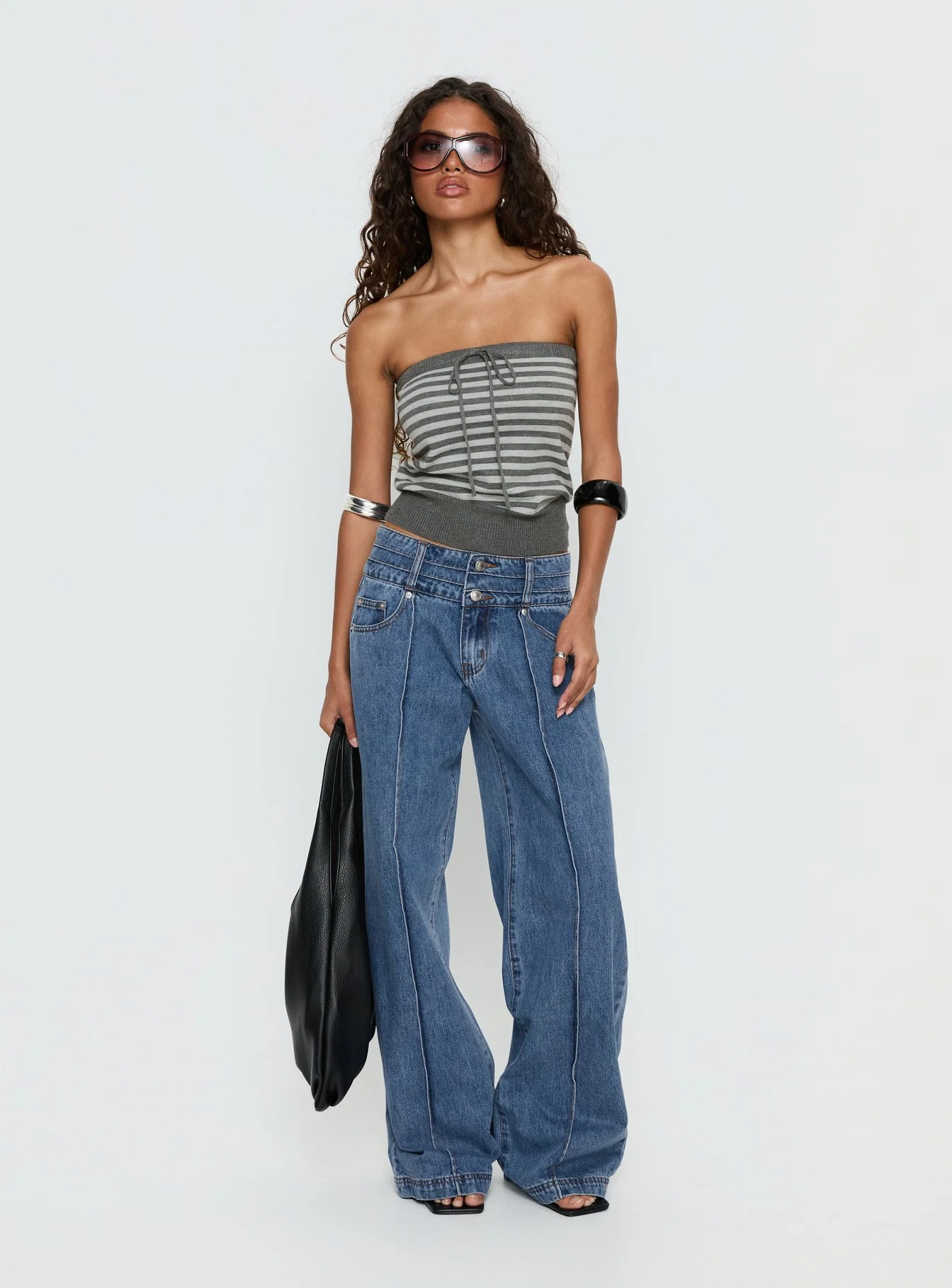 Lissey Strapless Knit Top Grey Stripe - Image 3