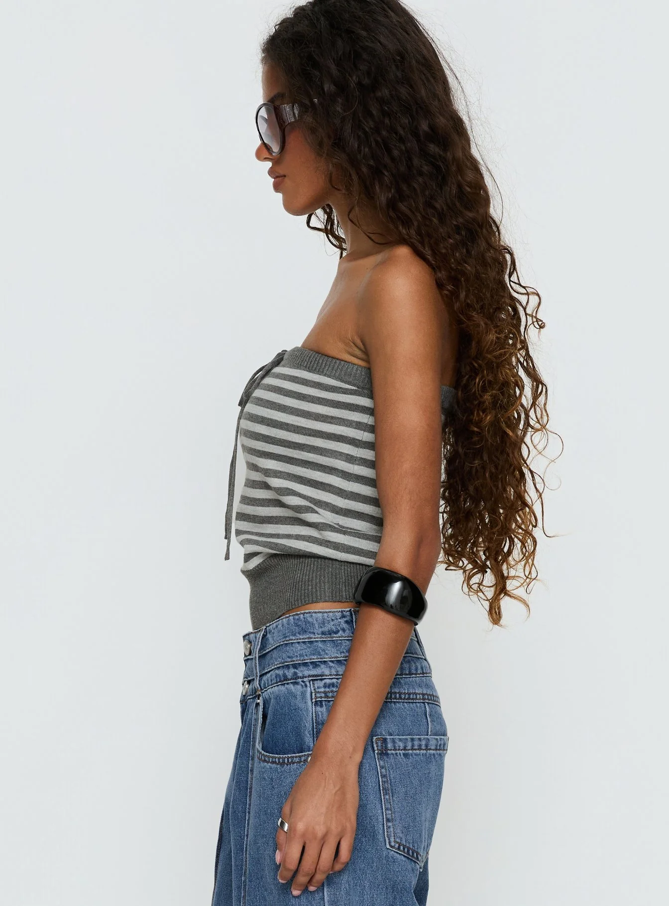 Lissey Strapless Knit Top Grey Stripe - Image 4