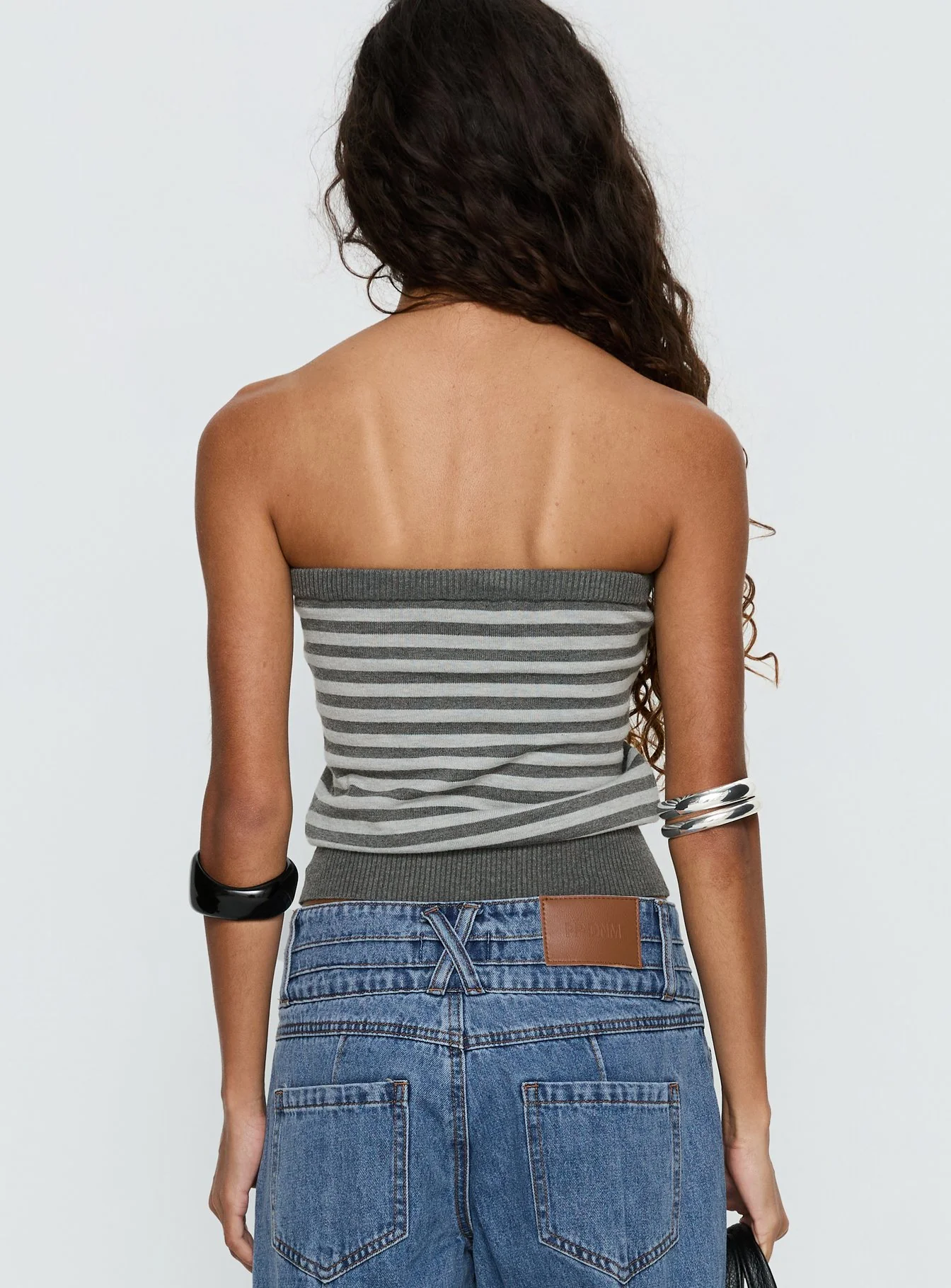 Lissey Strapless Knit Top Grey Stripe - Image 5