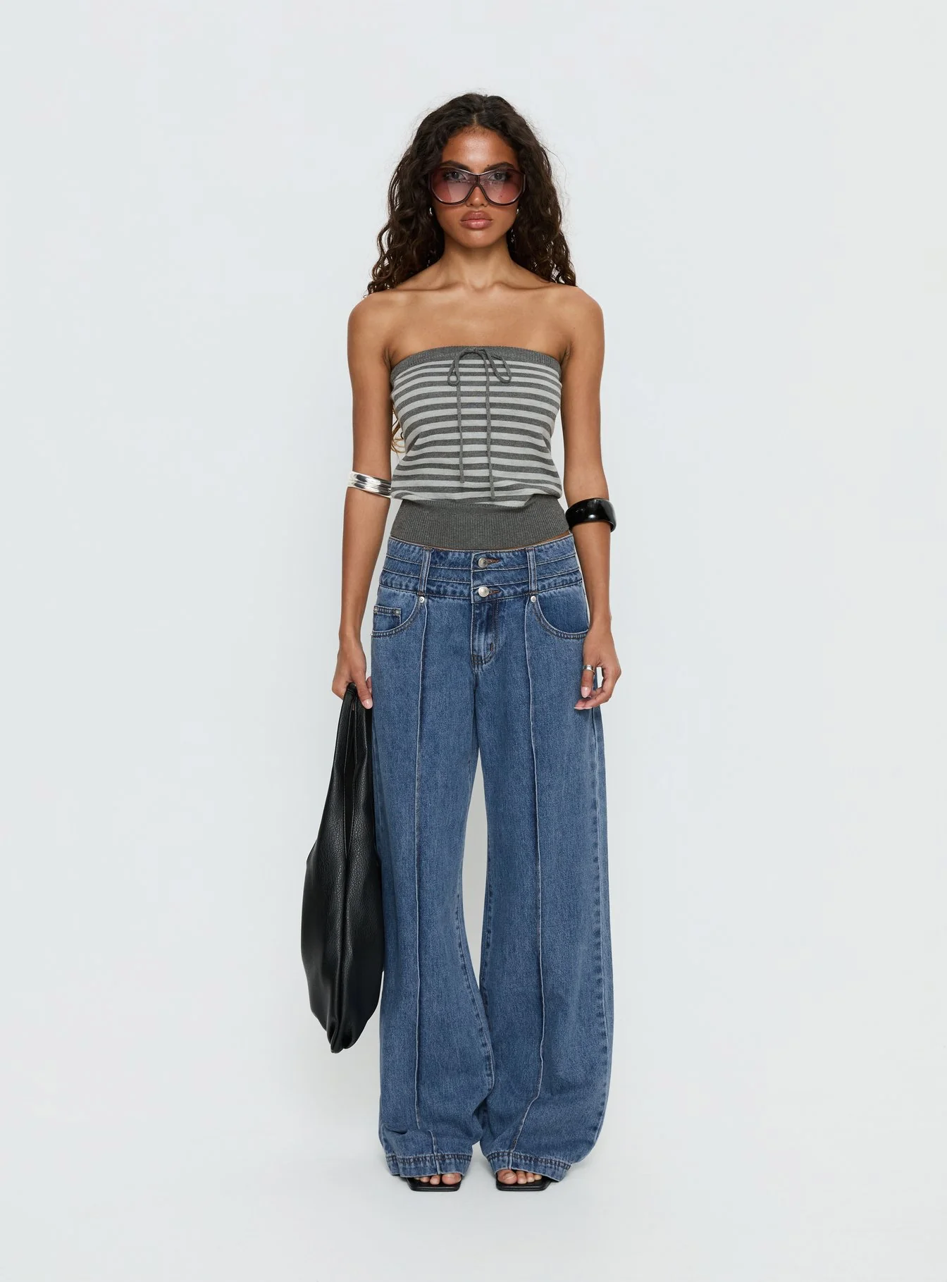 Lissey Strapless Knit Top Grey Stripe - Image 7