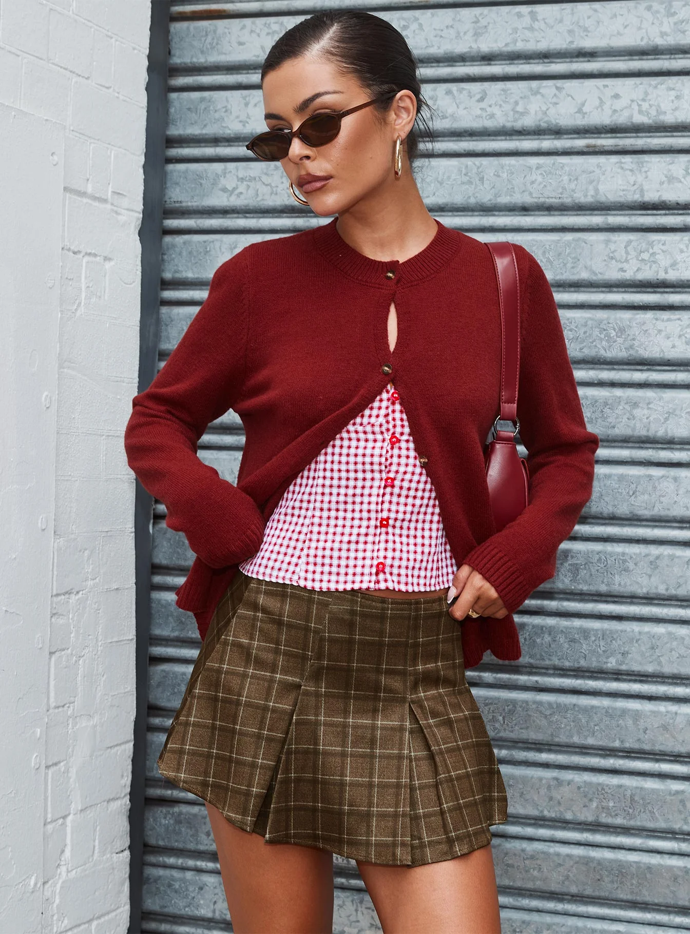 Little Bow Peep Mini Skirt Brown Check - Image 3