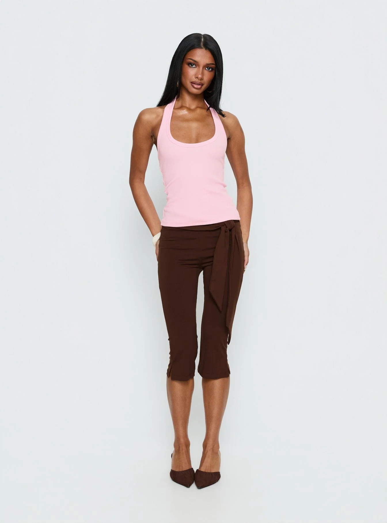 Lizana Tie Side Capri Pants Brown - Image 2