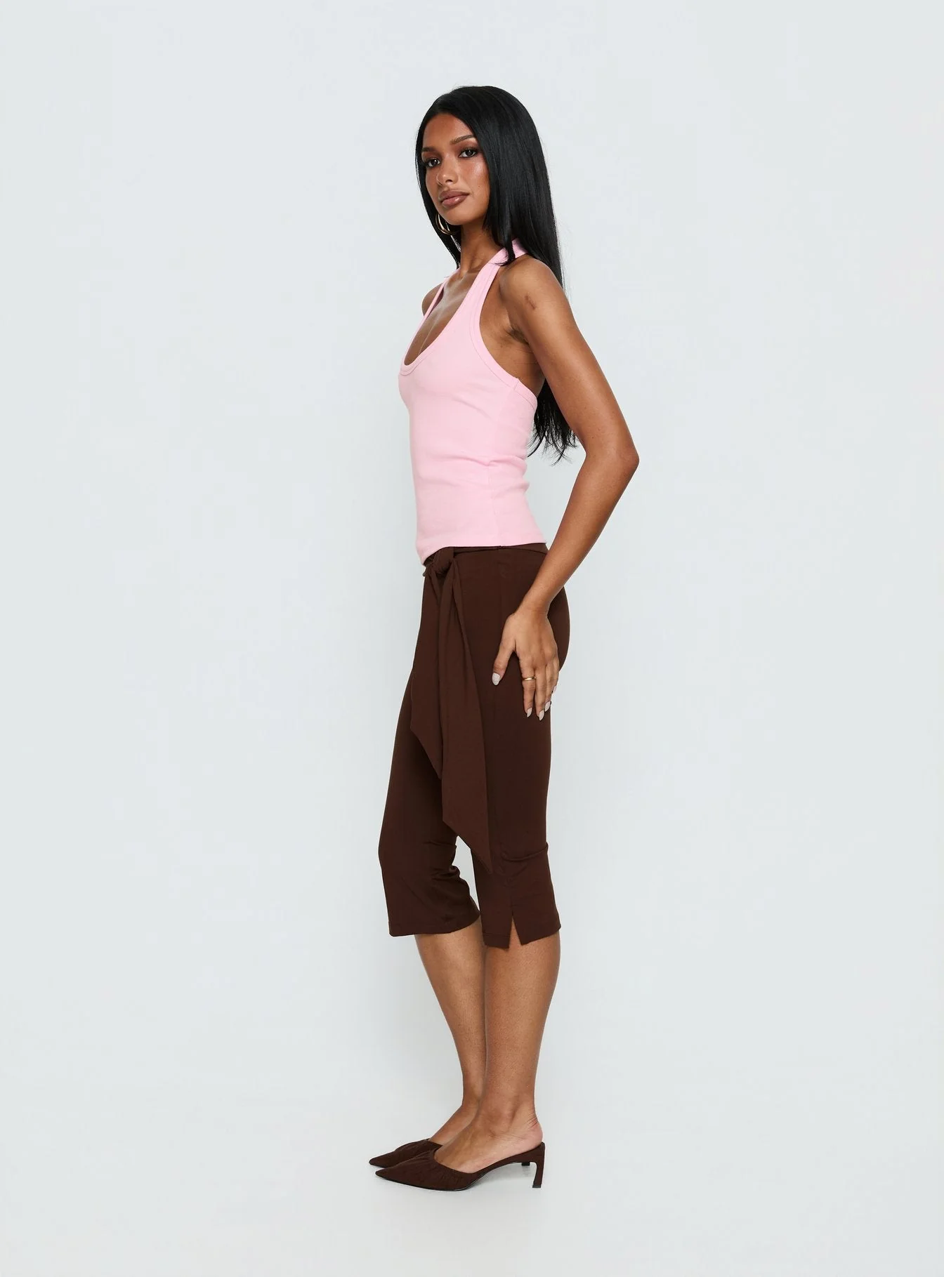 Lizana Tie Side Capri Pants Brown - Image 4