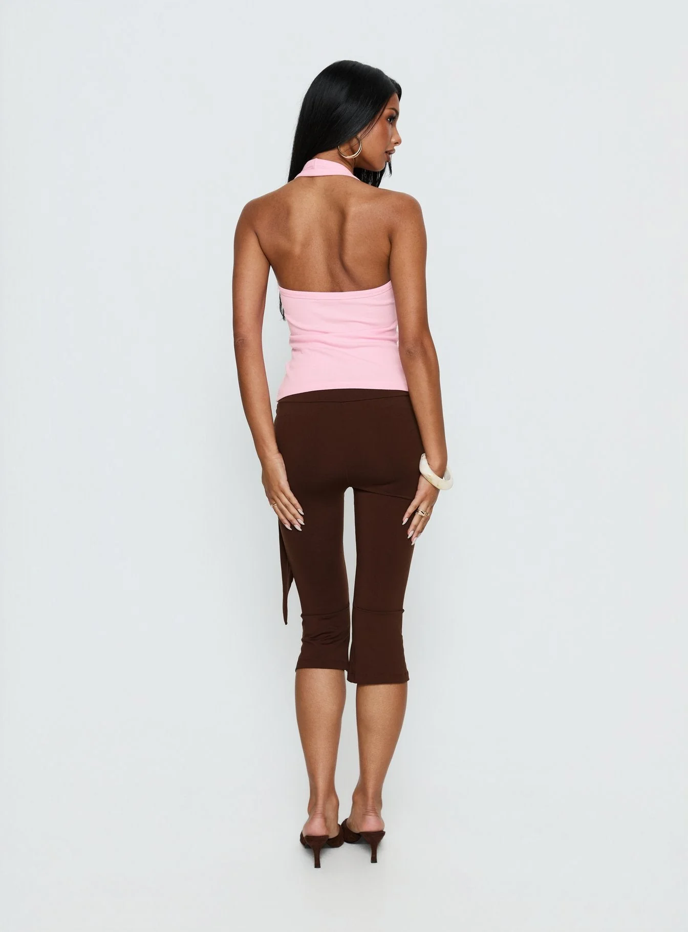 Lizana Tie Side Capri Pants Brown - Image 5