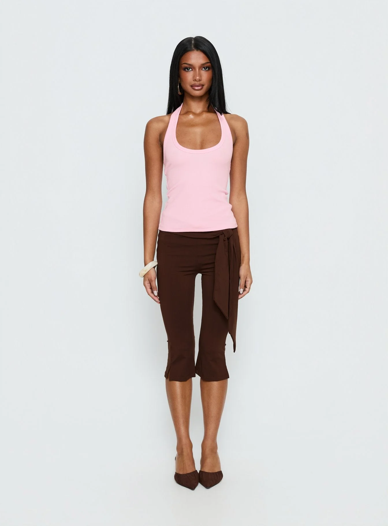 Lizana Tie Side Capri Pants Brown - Image 7