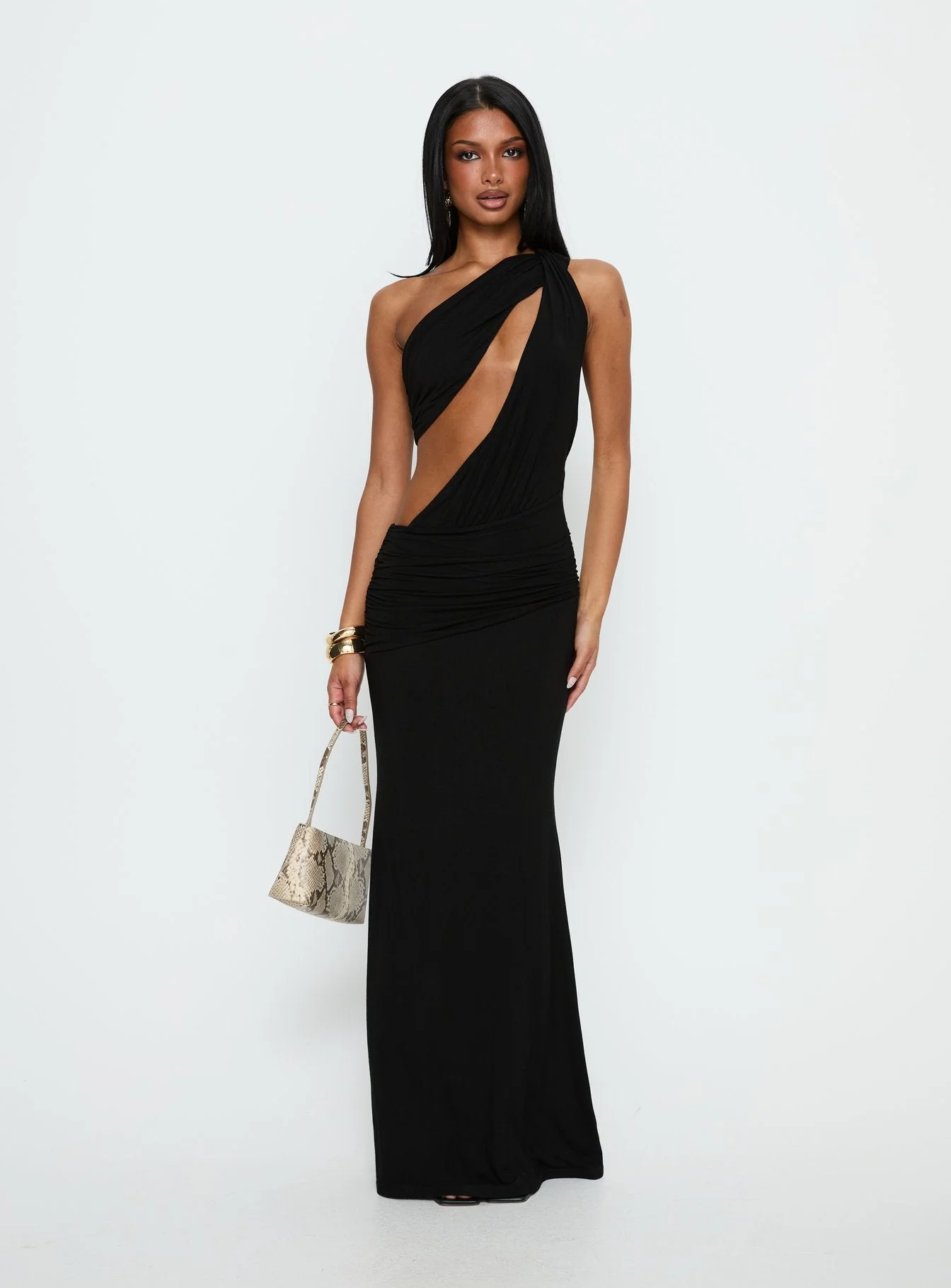 Loletta Draped One Shoulder Maxi Dress Black - Image 2