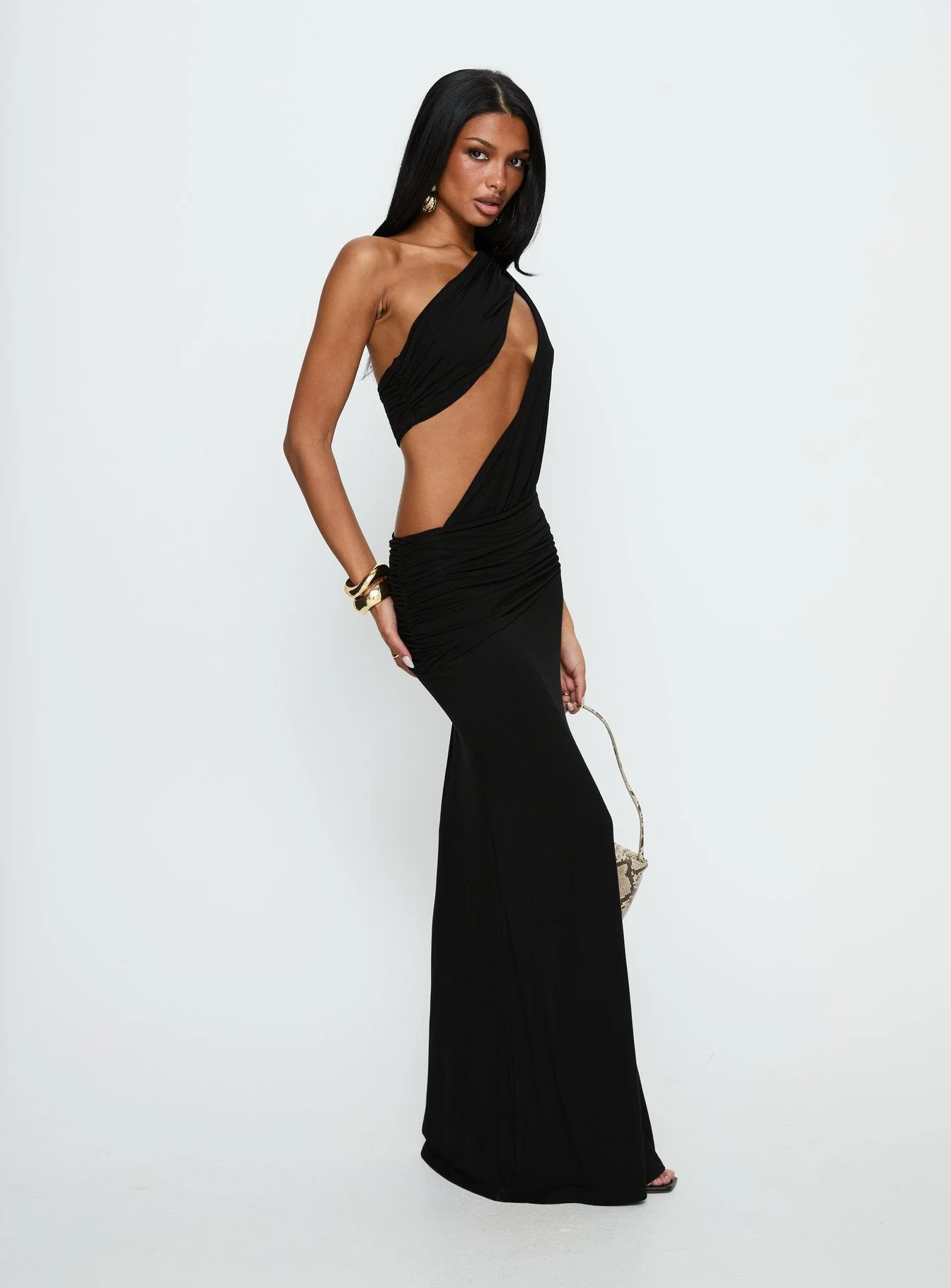 Loletta Draped One Shoulder Maxi Dress Black - Image 4