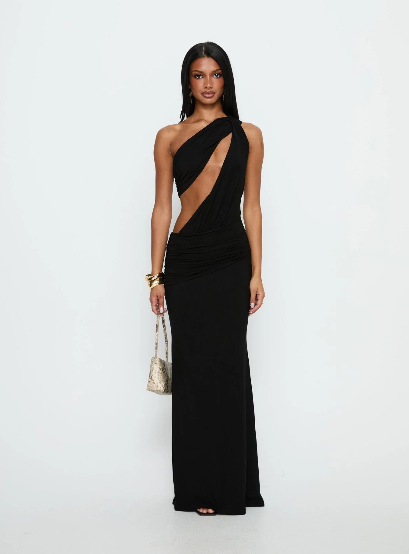 Loletta Draped One Shoulder Maxi Dress Black - Image 9