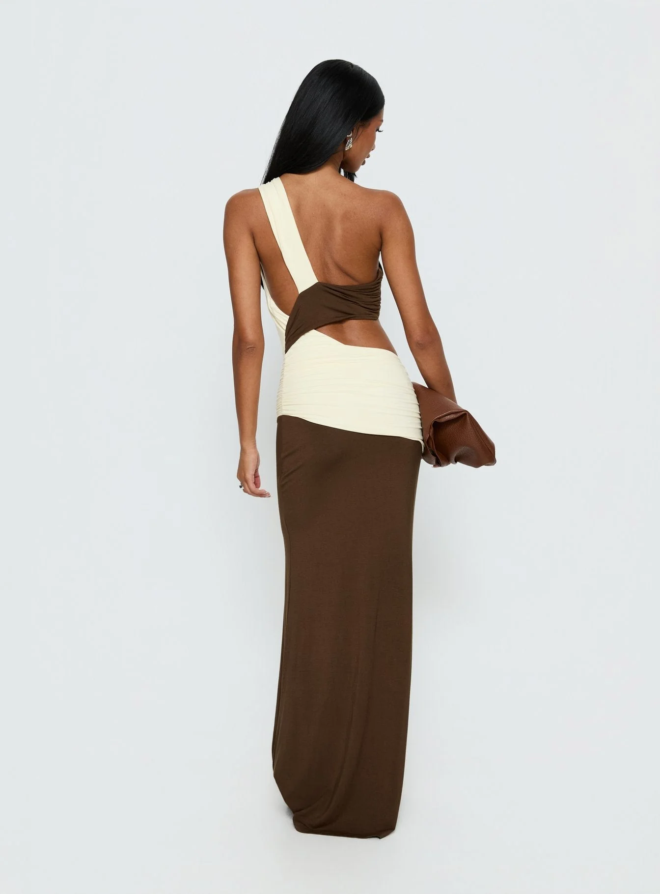 Loletta Draped One Shoulder Maxi Dress Chocolate / Yellow - Image 6