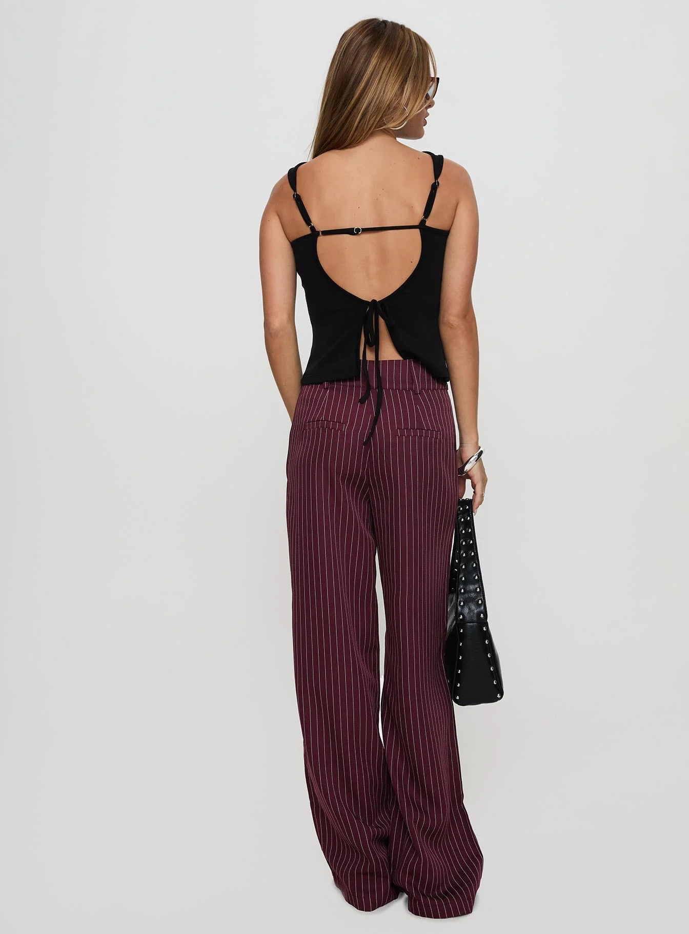 Lorenne Mid Rise Pant Burgundy Pinstripe - Image 5