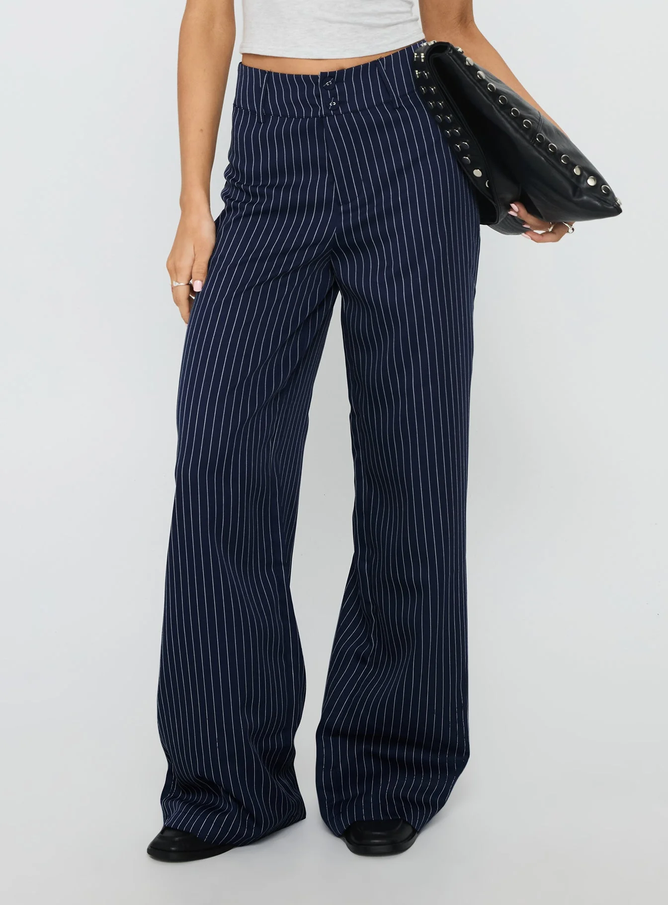 Lorenne Mid Rise Pant Navy Pinstripe
