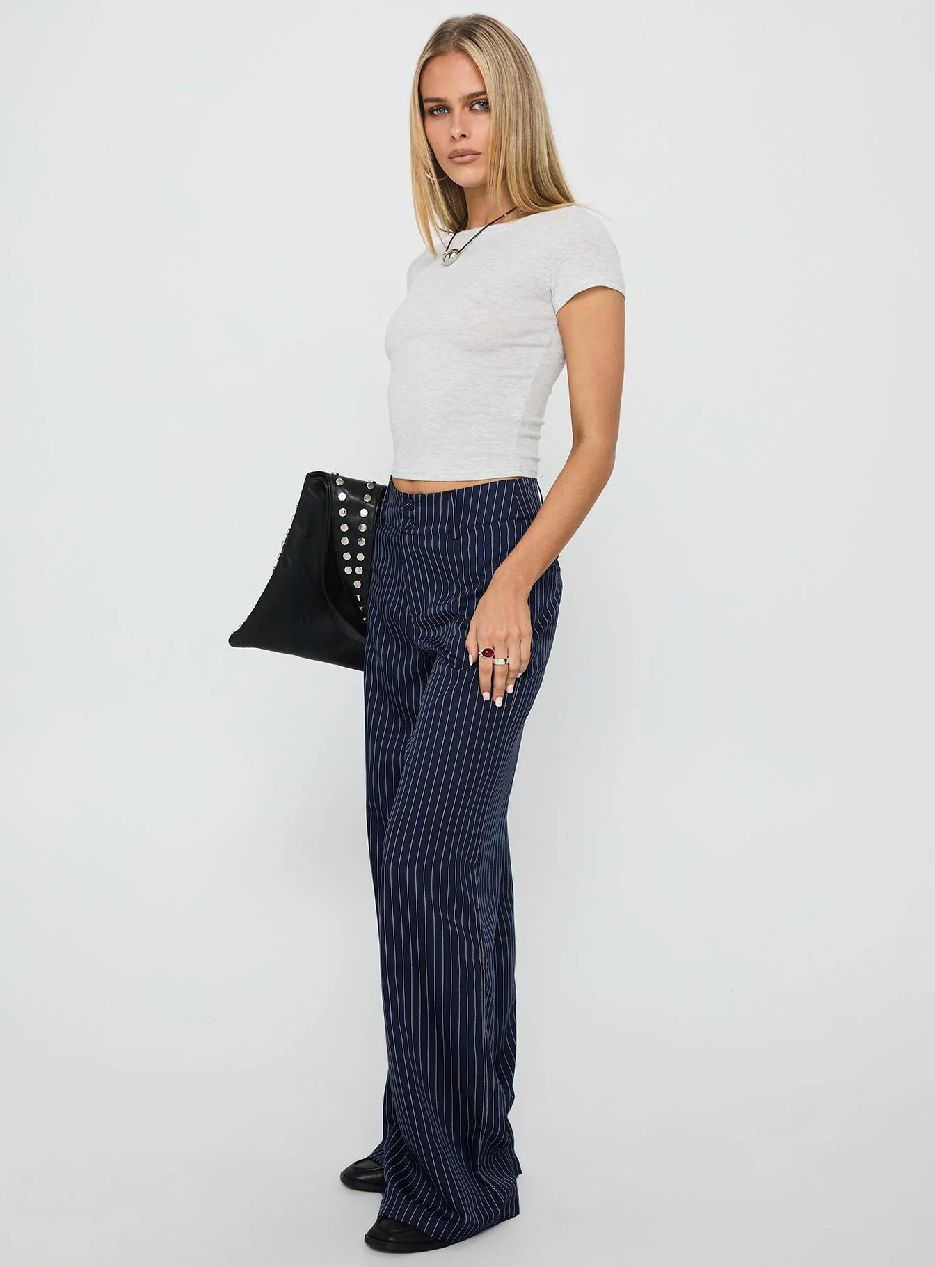 Lorenne Mid Rise Pant Navy Pinstripe - Image 3