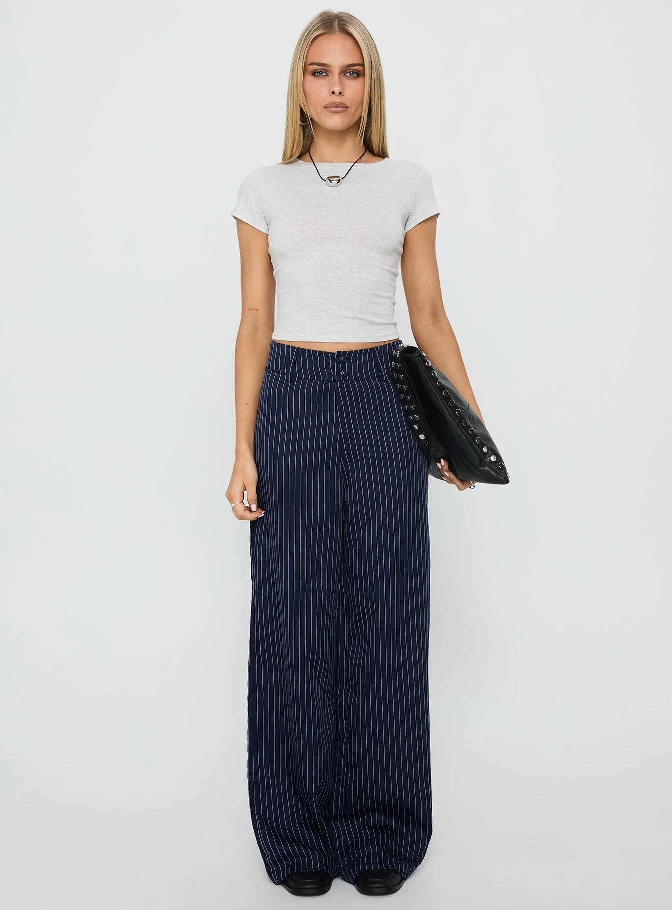 Lorenne Mid Rise Pant Navy Pinstripe - Image 6
