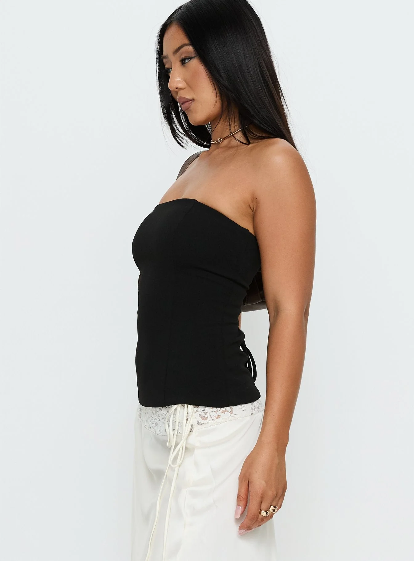 Loreto Strapless Tie Back Top Black - Image 3