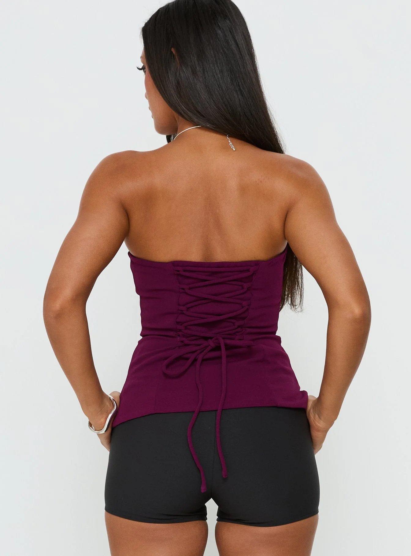 Loreto Strapless Tie Back Top Plum - Image 5