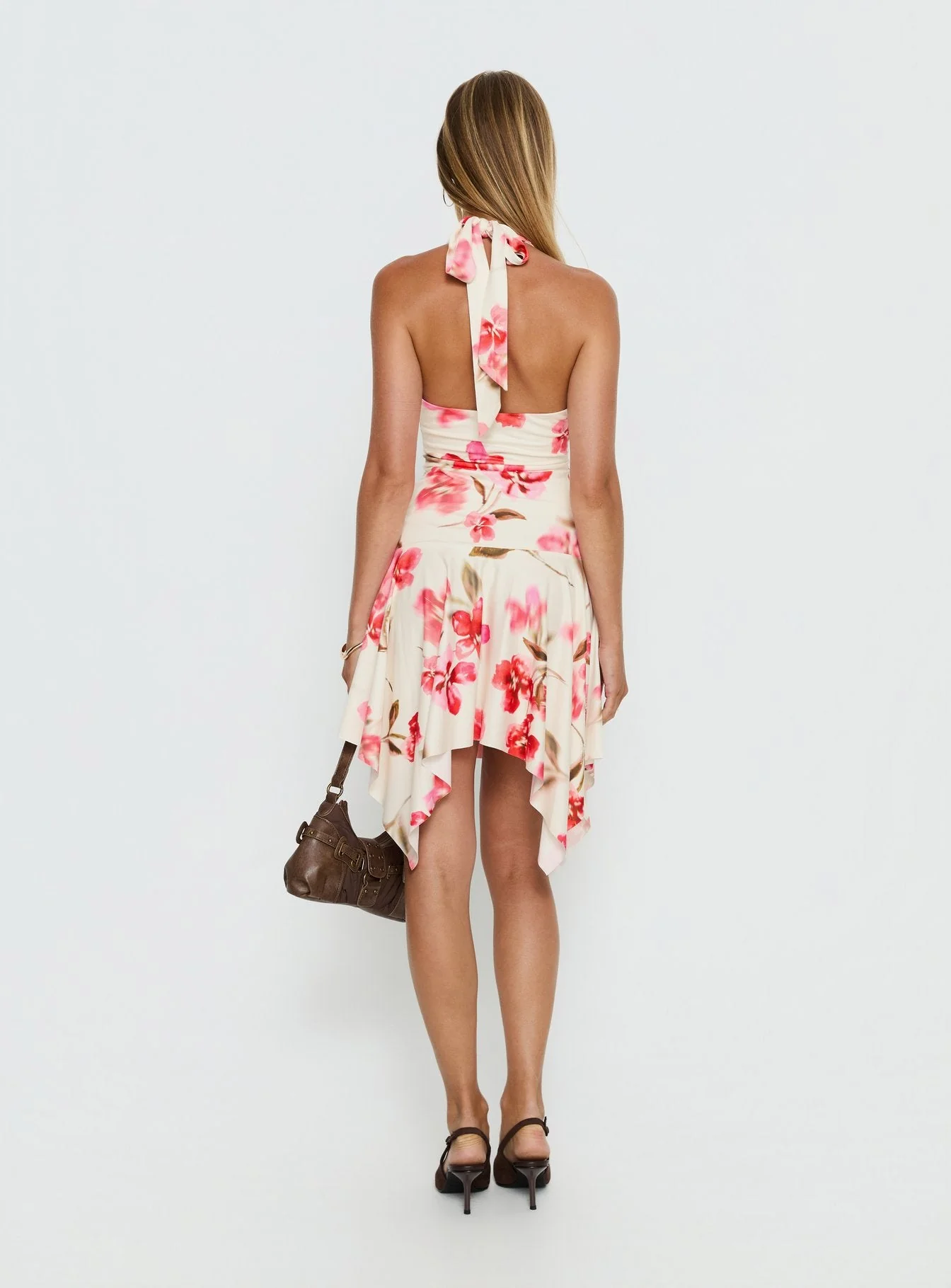 Loreza Halter Asymmetrical Midi Dress Cream Floral - Image 5