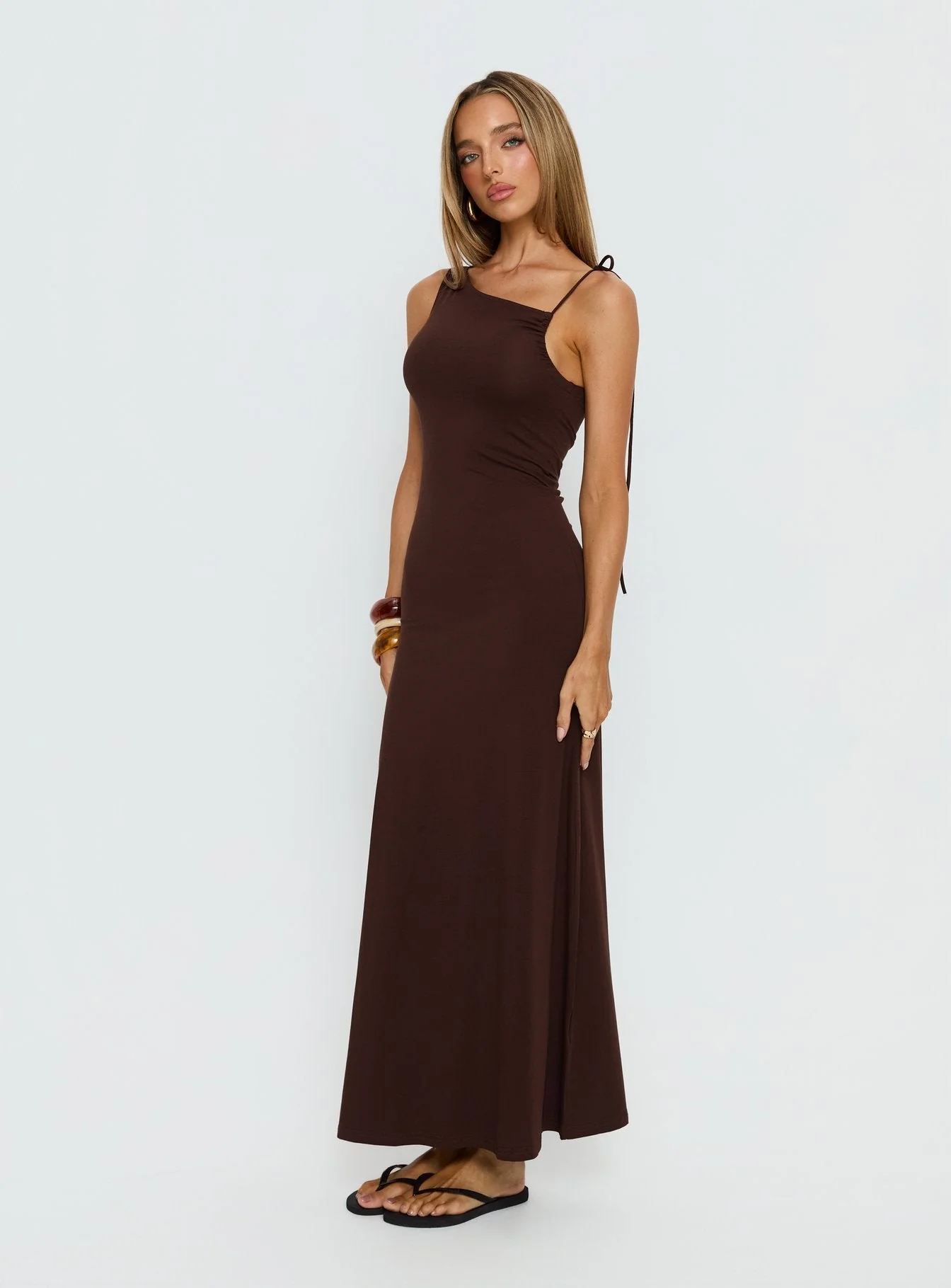 Lorinna Tie Shoulder Maxi Dress Brown - Image 3