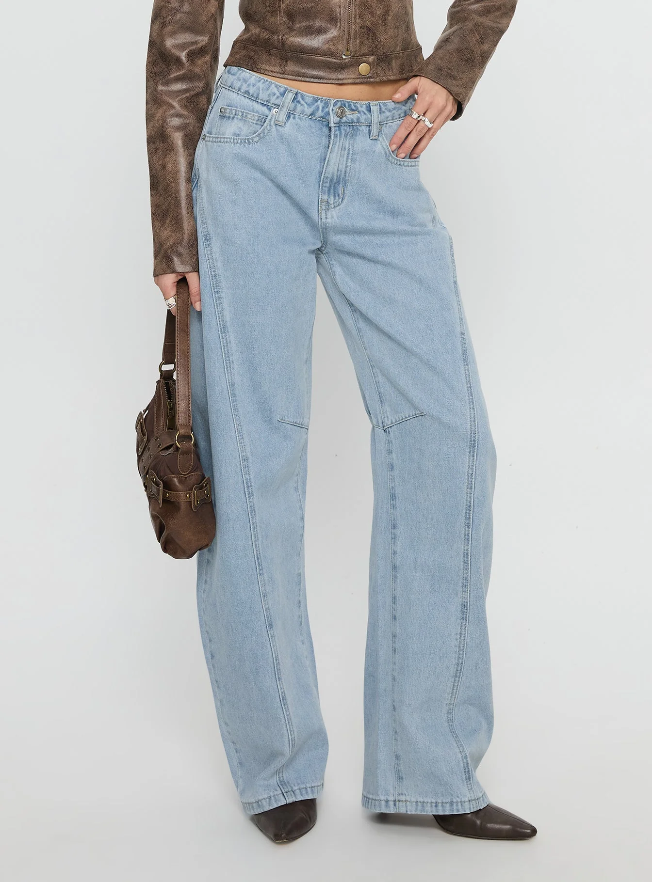 Lost Track Mid Rise Barrel Leg Jeans Ice Wash - Image 2