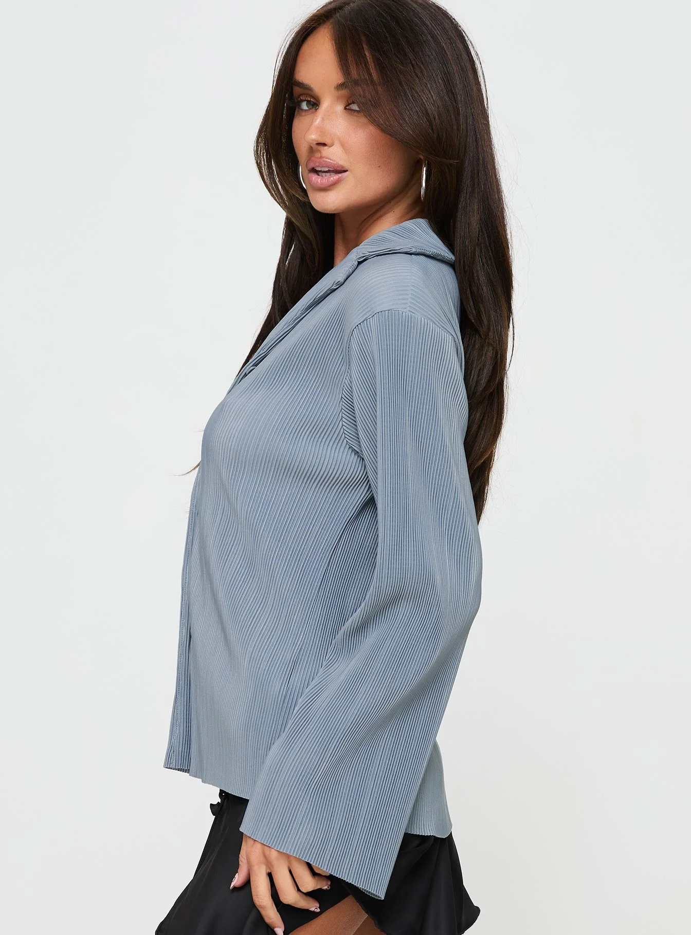 Louie Pleated Shirt Blue - Image 4