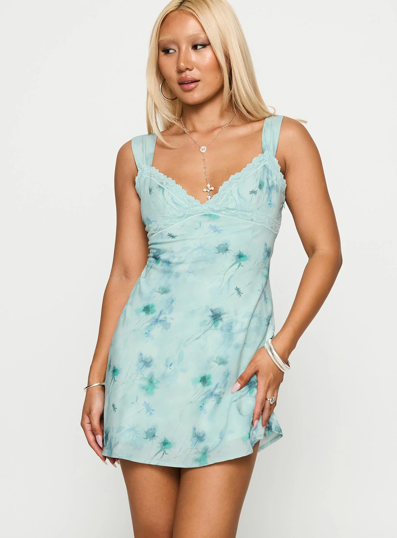 Love Beckons Mini Dress Blue Floral - Image 2